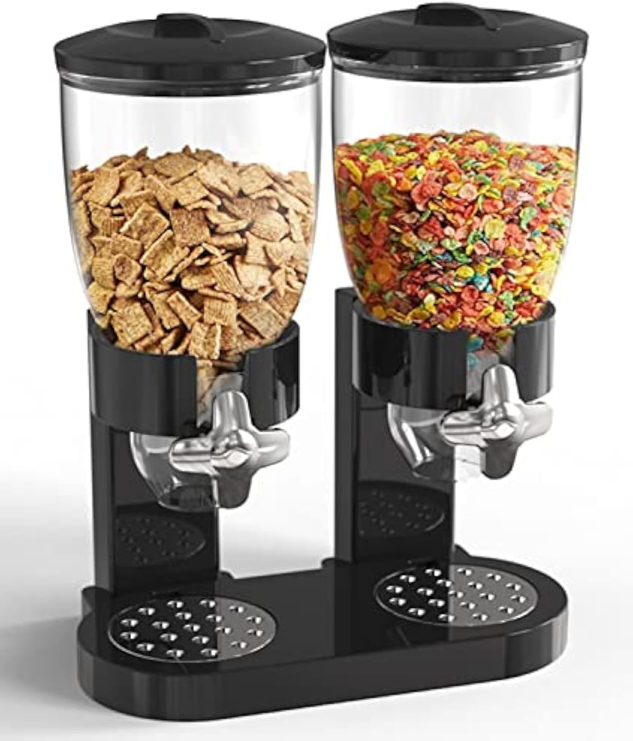 Dual Cereal Dispensers 2L Capacity Each, Storage Countertop Cereal Containers, Dry Food Dispenser with Dual Control, for Nuts Rice Granola