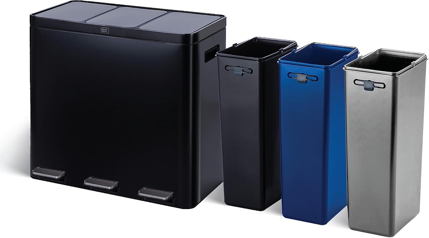 Black Stainless Steel 15.8 Gal. Step-On Kitchen Trash Can with Three Compartments