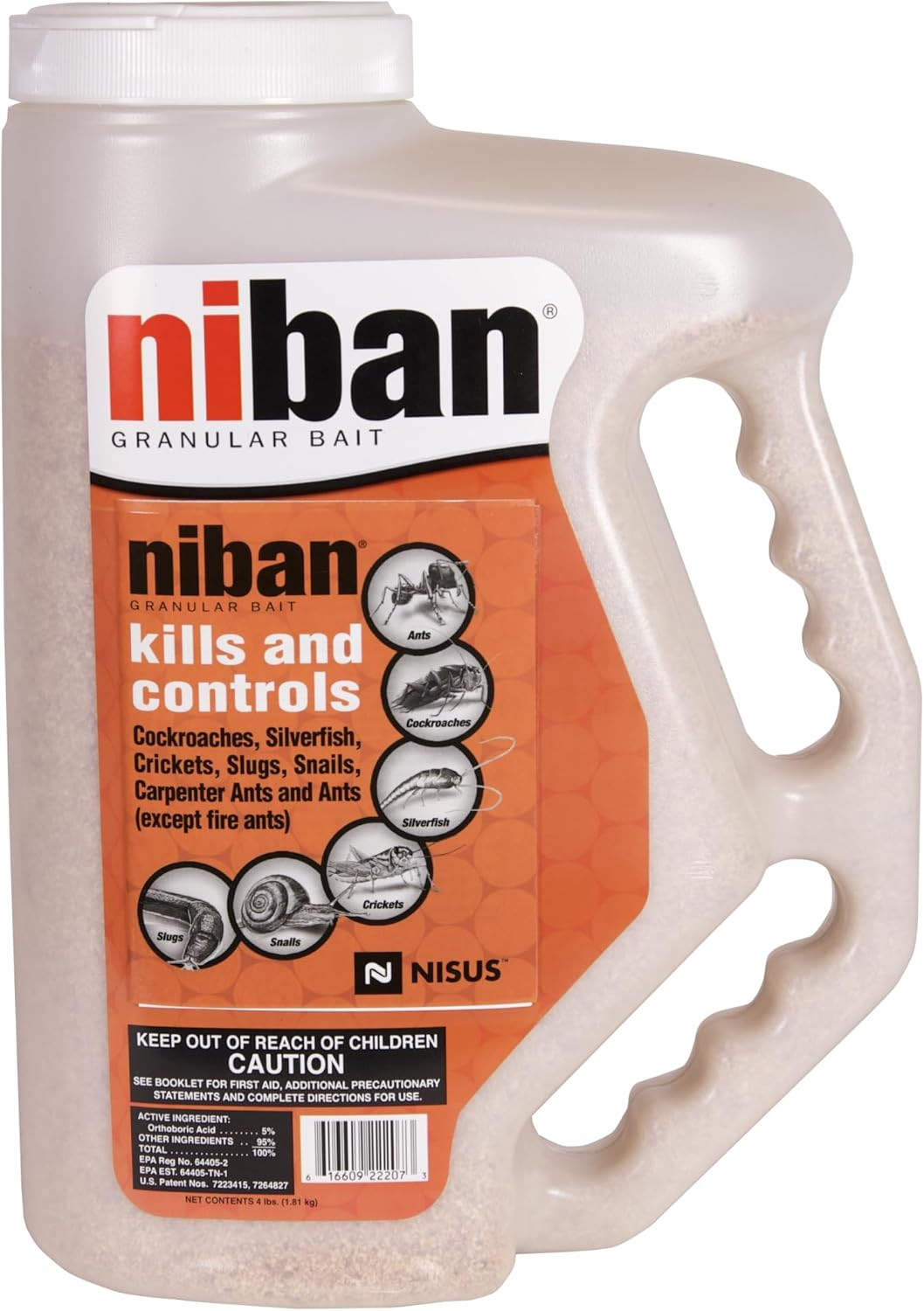 Niban Granular Insect Bait - Controls Ants, Carpenter Bees, Cockroaches & More - 4 lb. Shaker Jug by Nisus Corp.