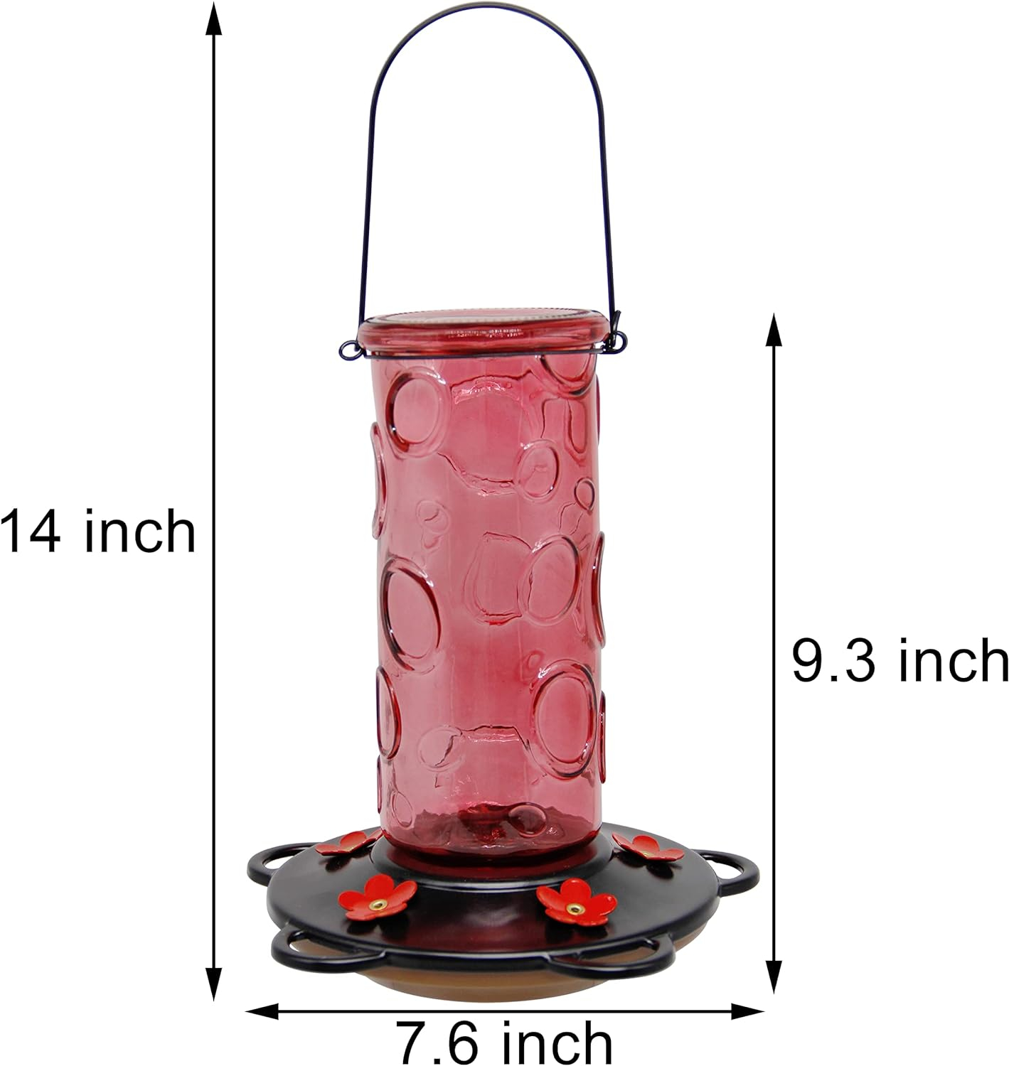 Juegoal 28 oz Glass Hummingbird Feeders for Outdoors, Wild Bird Feeder with 5 Feeding Ports, Metal Handle Hanging for Outdoor Garden Tree Yard, Red