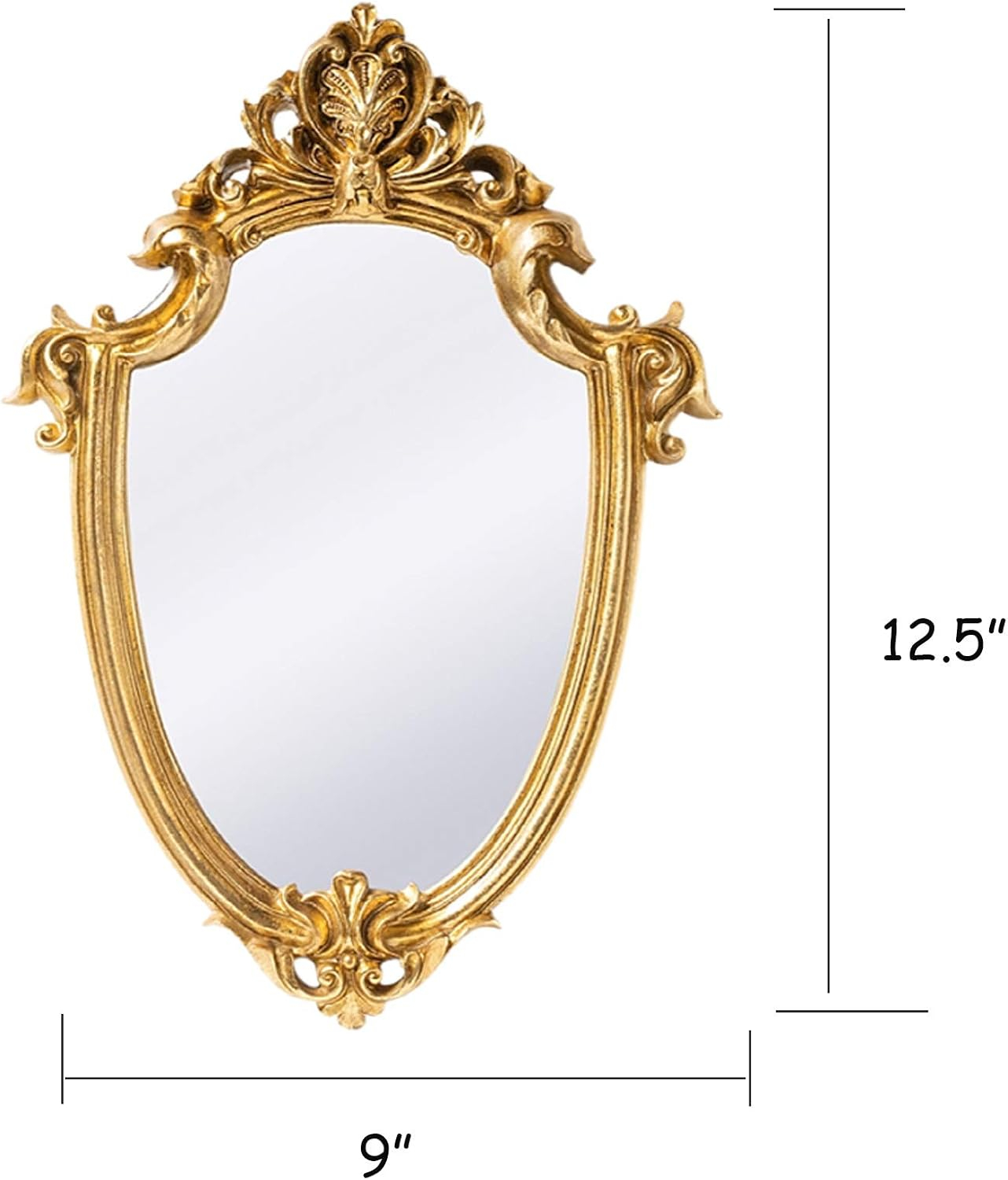 Vintage Gold Oval Resin Framed Wall Mirror 12.5x9 in
