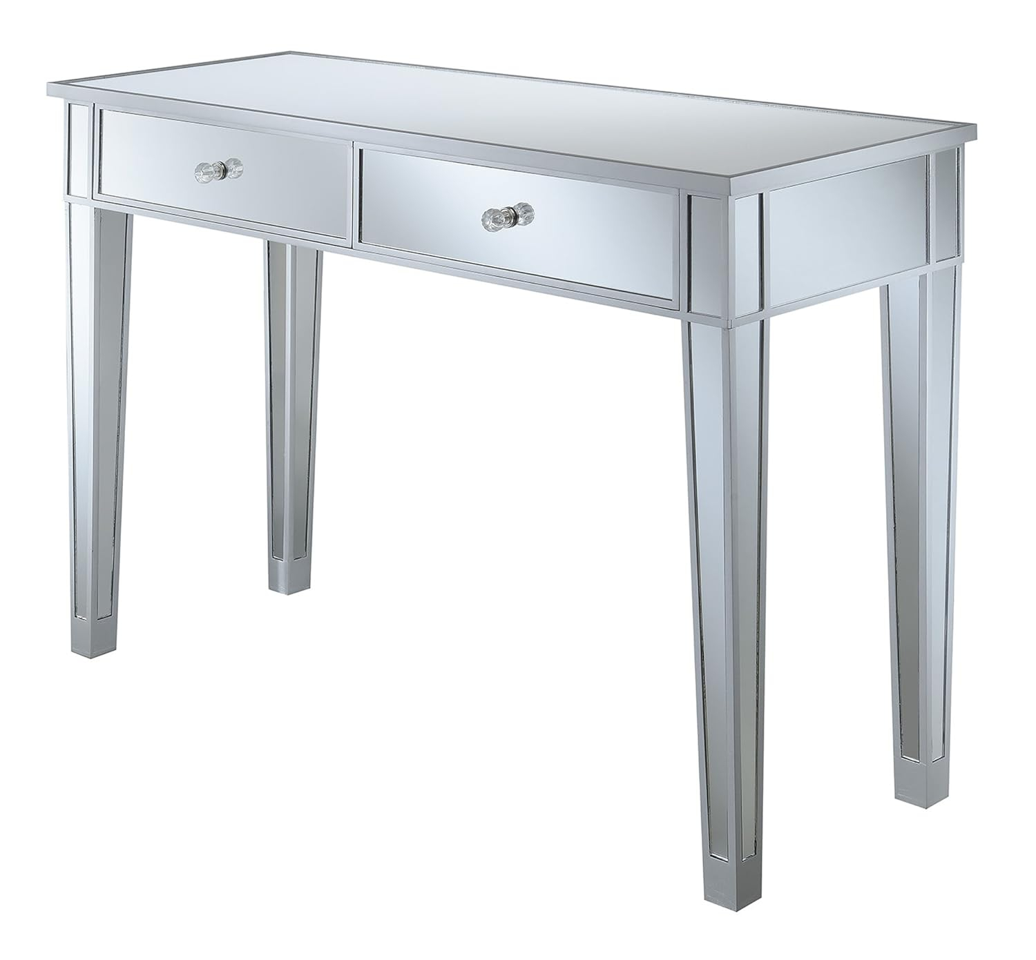 Convenience Concepts Gold Coast 30" Tall Mirrored 2 Drawer Desk/Console, Silver/Mirror, All Ages