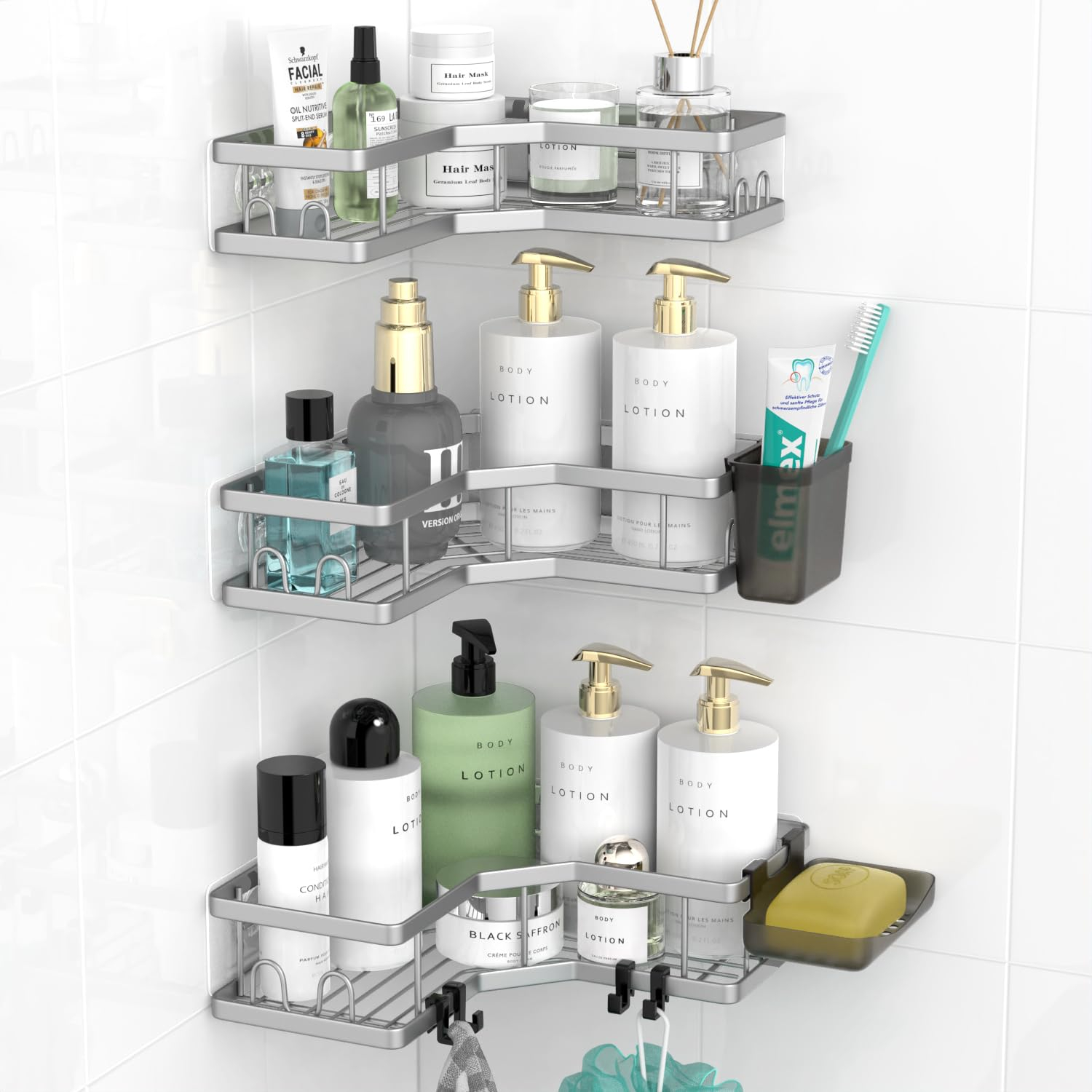 Corner Shower Caddy Bathroom Organizer: Adhesive Shower Rack Bathtub Shelves - 3Pack No Drilling Shower Shelf - Stainless Steel Rustproof Bath Tub Organizer