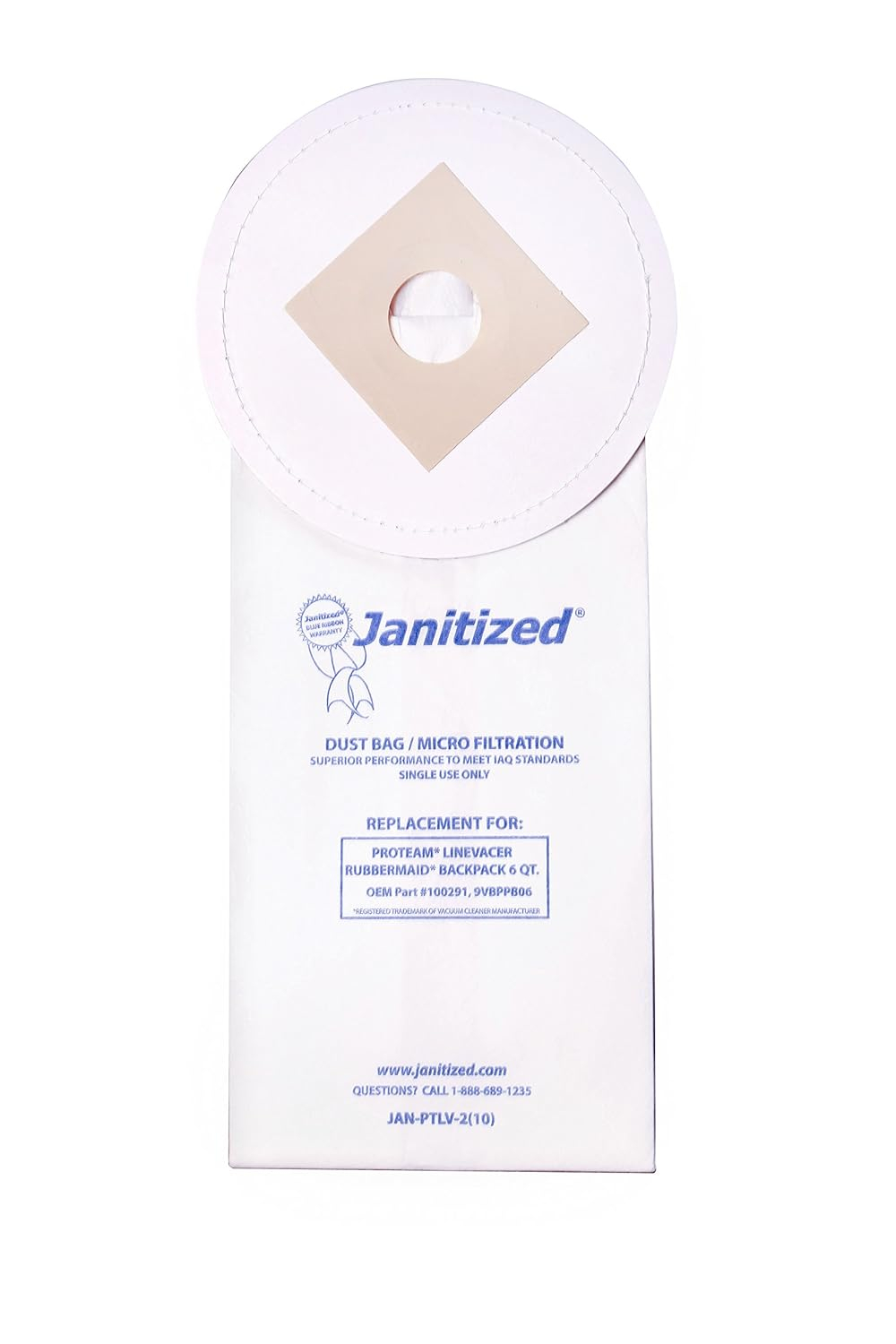 Janitized JAN-PTLV-2(10) Paper Premium Replacement Commercial Vacuum Bag for ProTeam LineVacer & Rubbermaid 9VBP06 Backpack 6Qt Vacuum Cleaners (10-10 Packs)