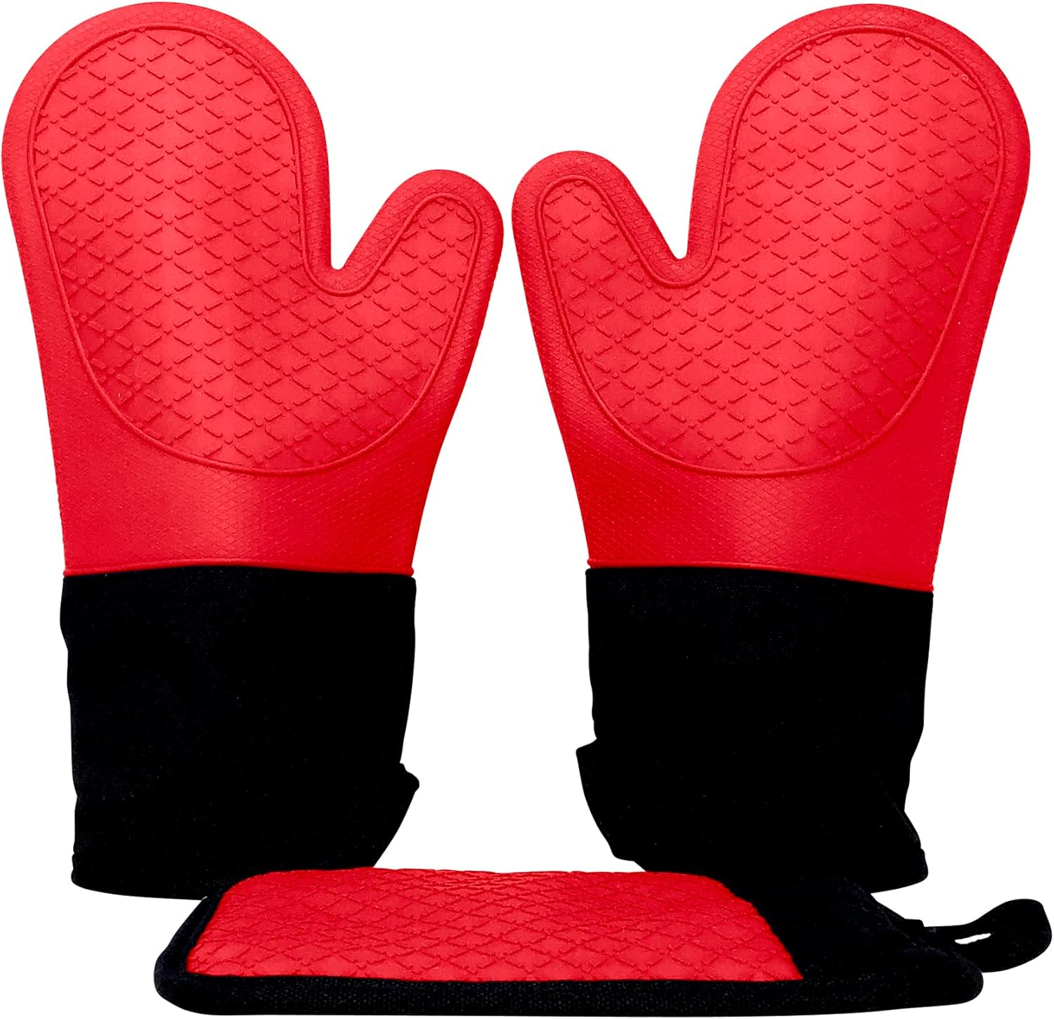 Ecoberi Silicone Oven Mitts and Pot Holder Set, Heat Resistant, Cook, Bake, BBQ, Pack of 3 Red