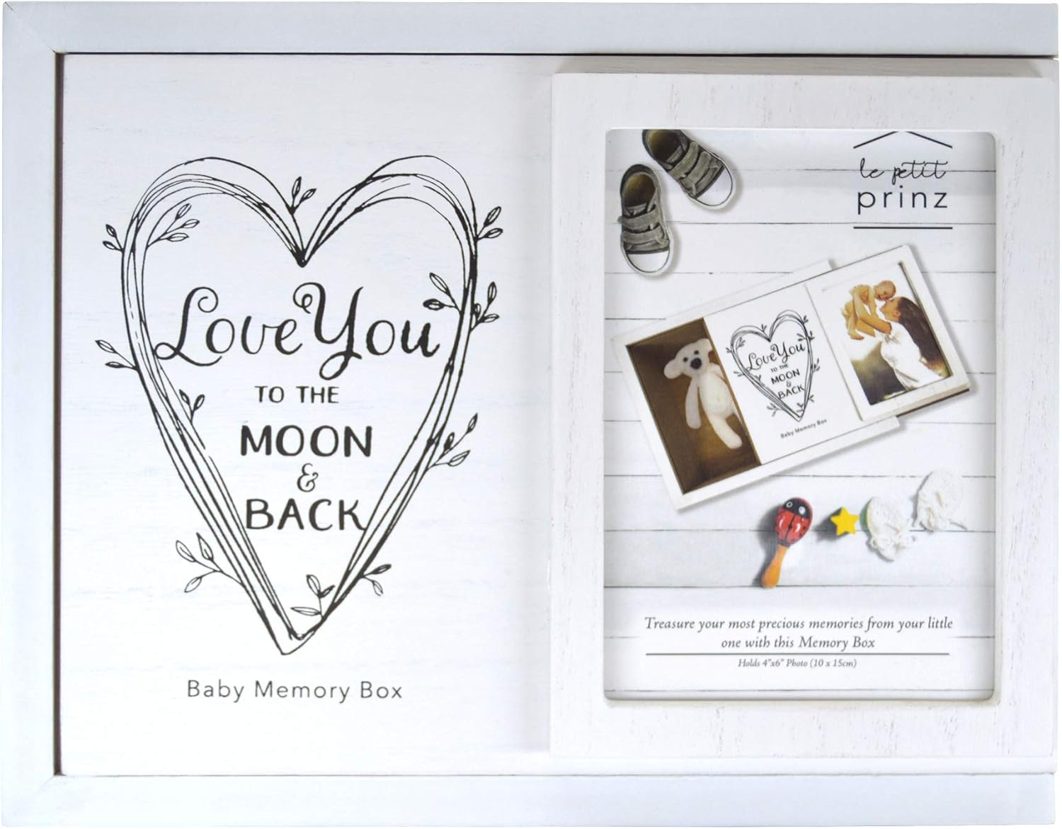 Prinz Baby 4 x 6 Photo Keepsake Box for Cherished Memories, Gender Neutral Baby Shower Gifts, White