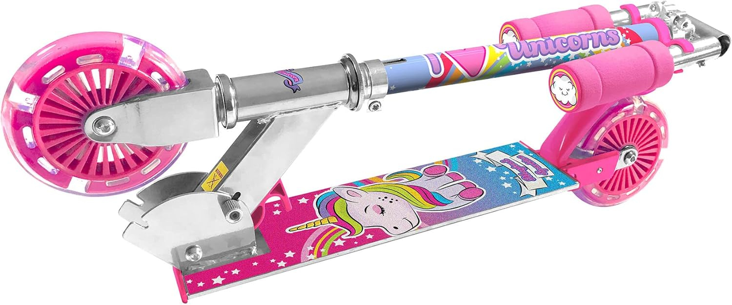 OZBOZZ Unicorn Magical Sparkles Foldable Kick Scooter with Light-up Wheels, Ages 5 and up