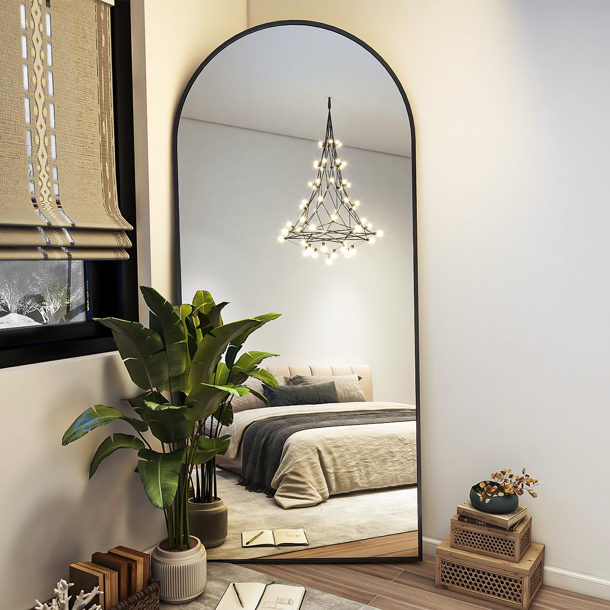 BEAUTYPEAK 71"x 26" Oversized Full Length Mirror Arch Standing Floor Mirror Full Body Mirror, Black