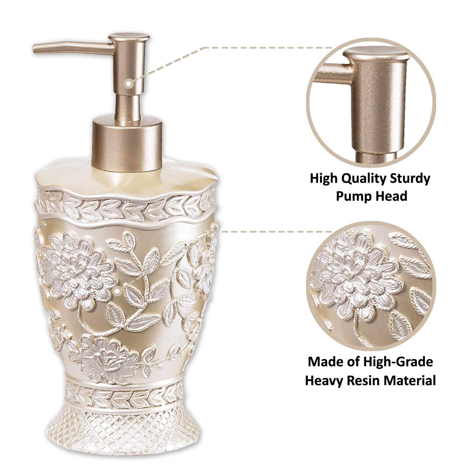 Zahari Home 4pc Rose Vine Bathroom Accessories Sets Lotion Pump, Tumbler, Tooth Brush Holder and Soap Dish Unique Design Beige Bathroom Set