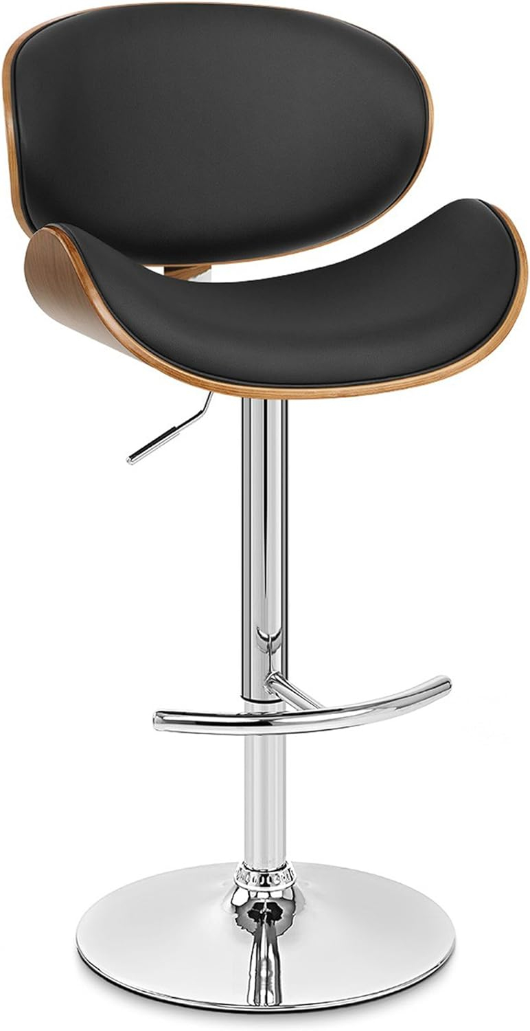 Armen Living Naples 34" Contemporary Faux Leather & Metal Bar Stool in Black