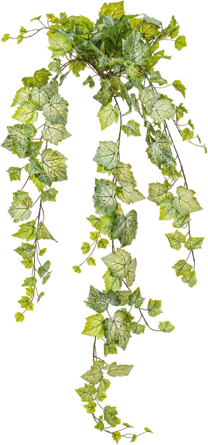 Vickerman 51" Artificial Green & White Grape Leaf Ivy Hanging Bush.