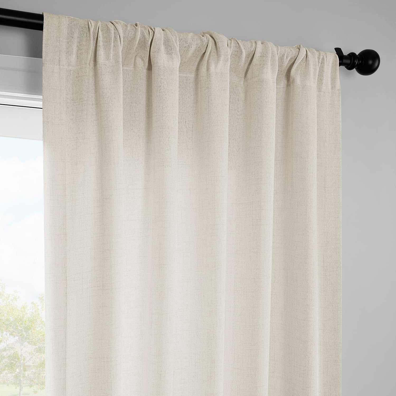 HPD Half Price Drapes Farm Town Faux Linen Textured Semi Sheer Curtains for Bedroom 84 Inches Long (2 Panels) - Rod Pocket Window Curtains for Living Room & Home Decor - 50 X 84, French Country Cream