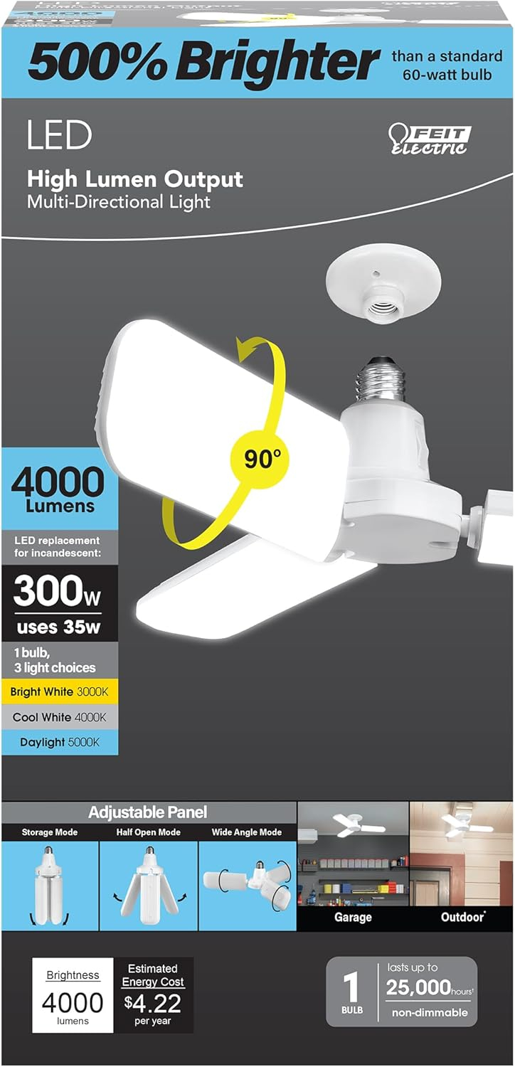 Feit Electric Wide Surface E26 (Medium) LED Garage Bulb Bright White 300 Watt Equivalence 1 pk