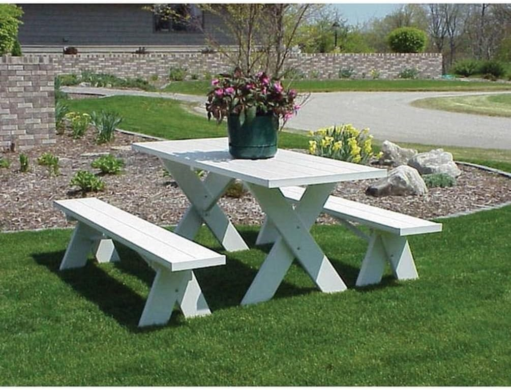 DuraTrel 6' White Vinyl Picnic Table with Benches