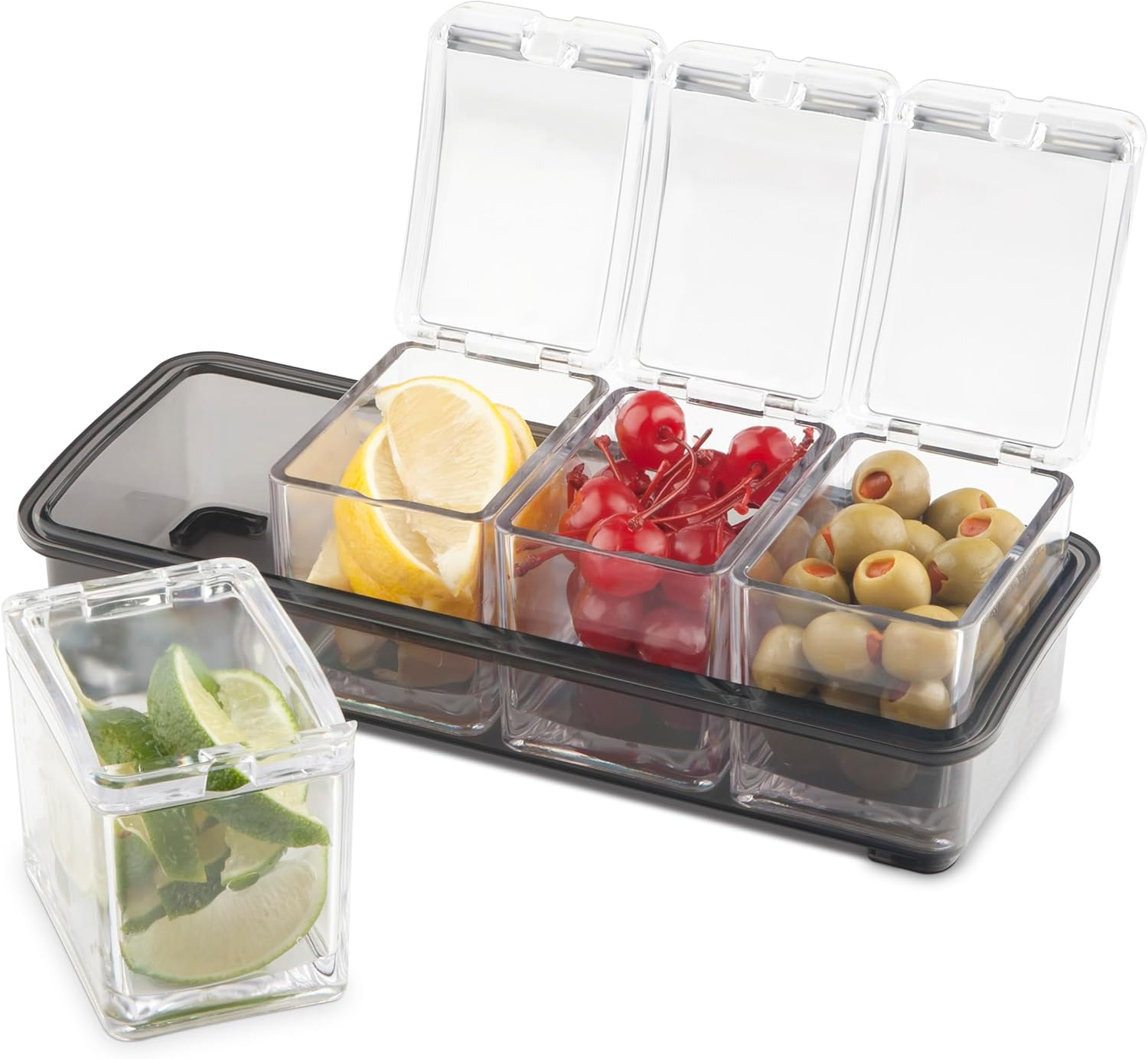 Clear Acrylic 5-Piece Garnish Bar Caddy with Removable Containers