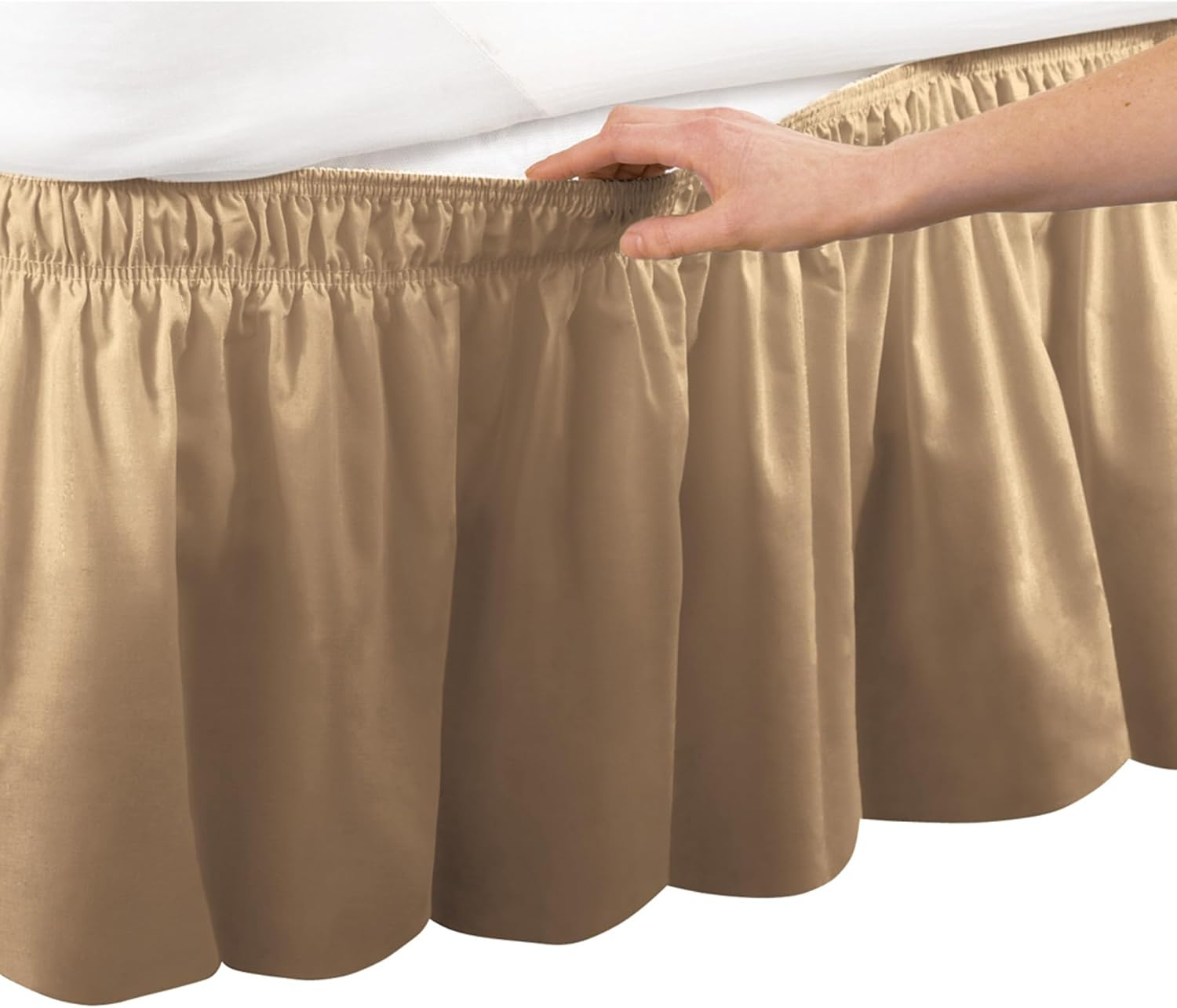 Wrap Around Bed Skirt, Easy Fit Elastic Dust Ruffle, Gold, Queen/King