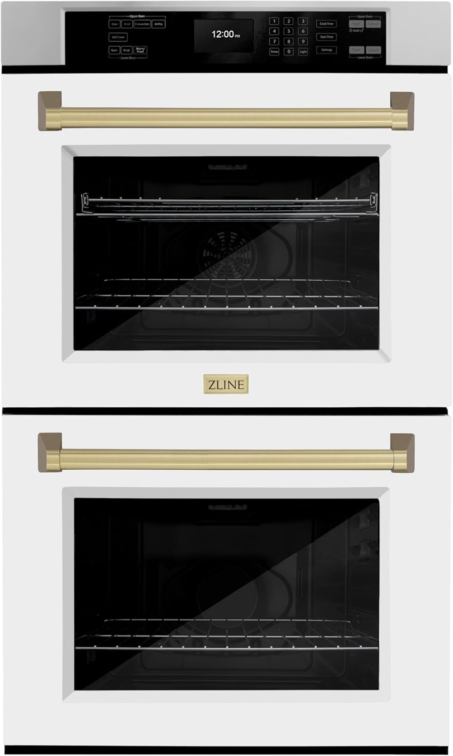 ZLINE 30 in. Autograph Edition Professional True Convection Double Wall Oven with Air Fry and Self Clean in Stainless Steel with White Matte Doors and Champagne Bronze Handles (WADZ-WM-30-CB)