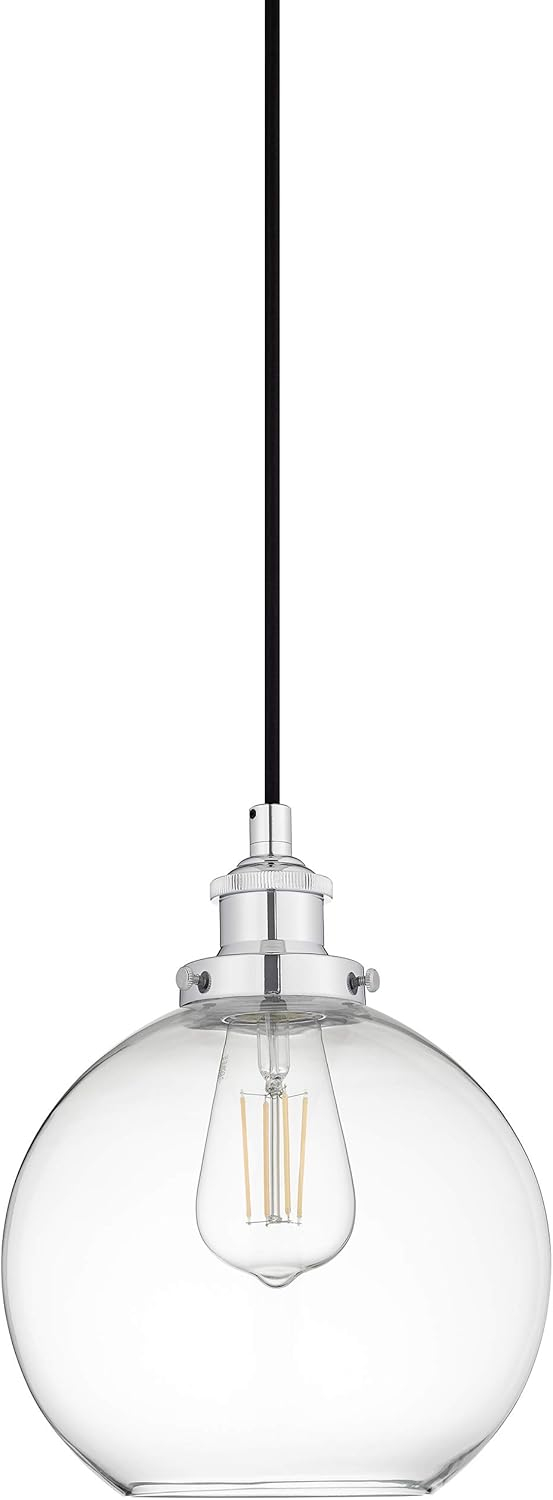 Large Chrome Glass Globe Pendant Light with LED Bulb