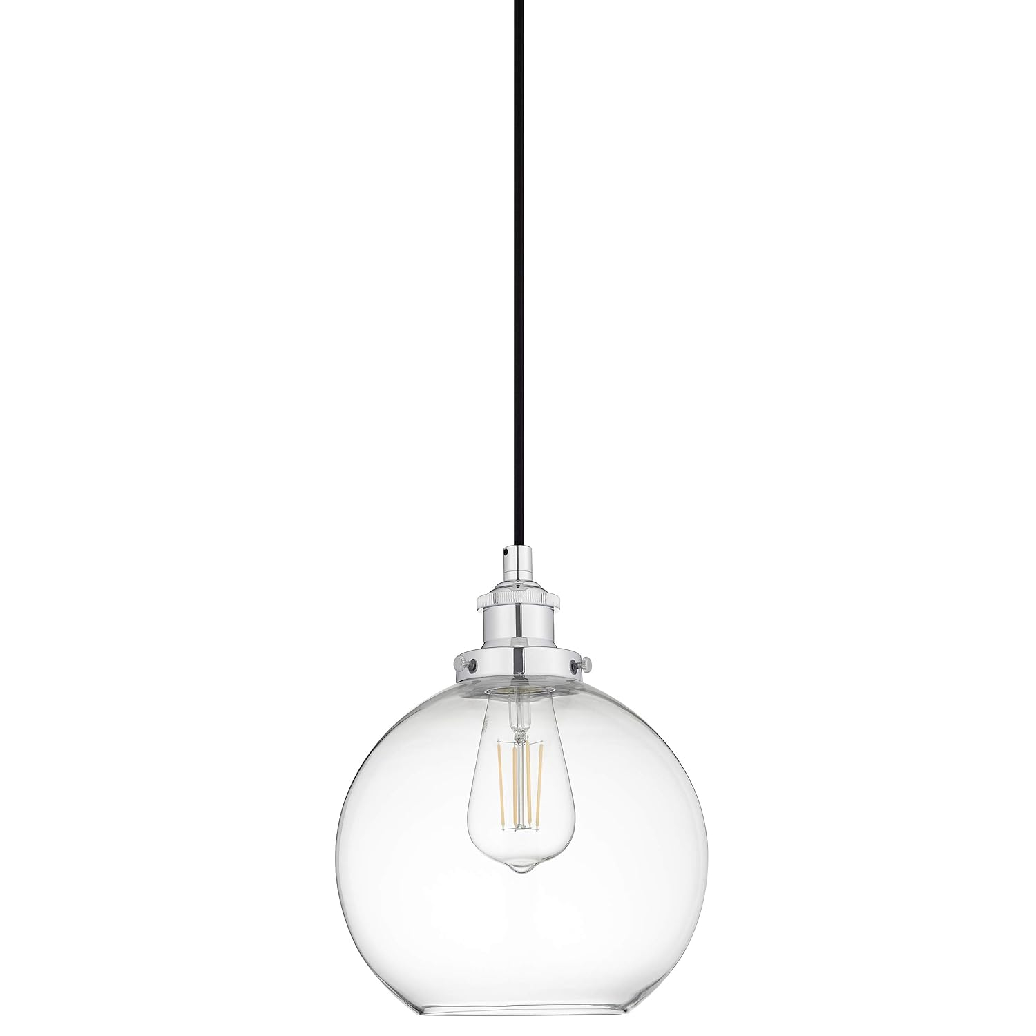 Large Chrome Glass Globe Pendant Light with LED Bulb