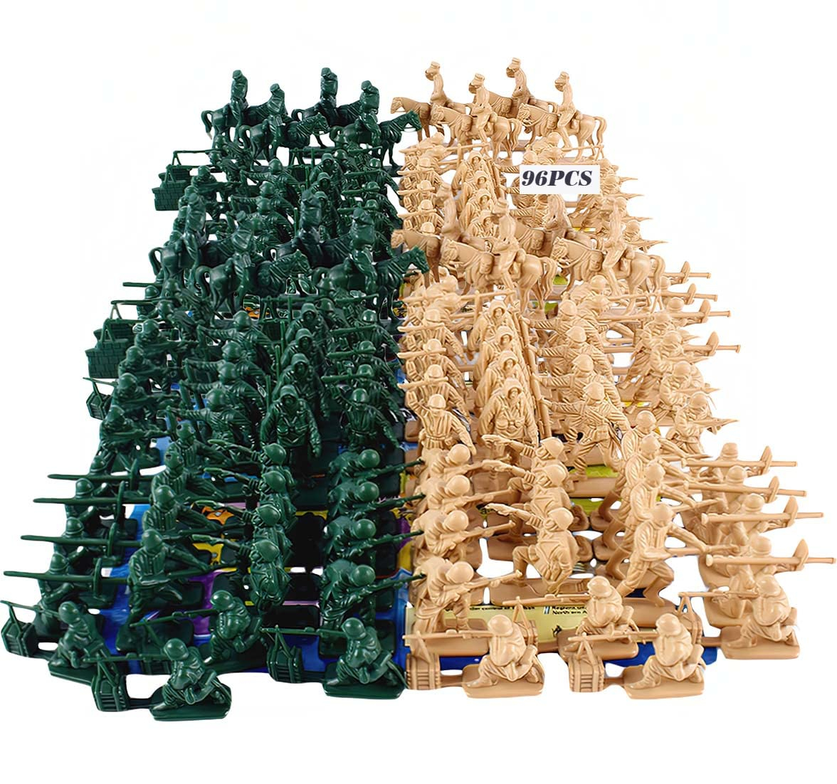 96 Pcs WWII Soldiers - Various Pose Army Men Action Figures with Military Map, Two Colors Soldiers for Kids