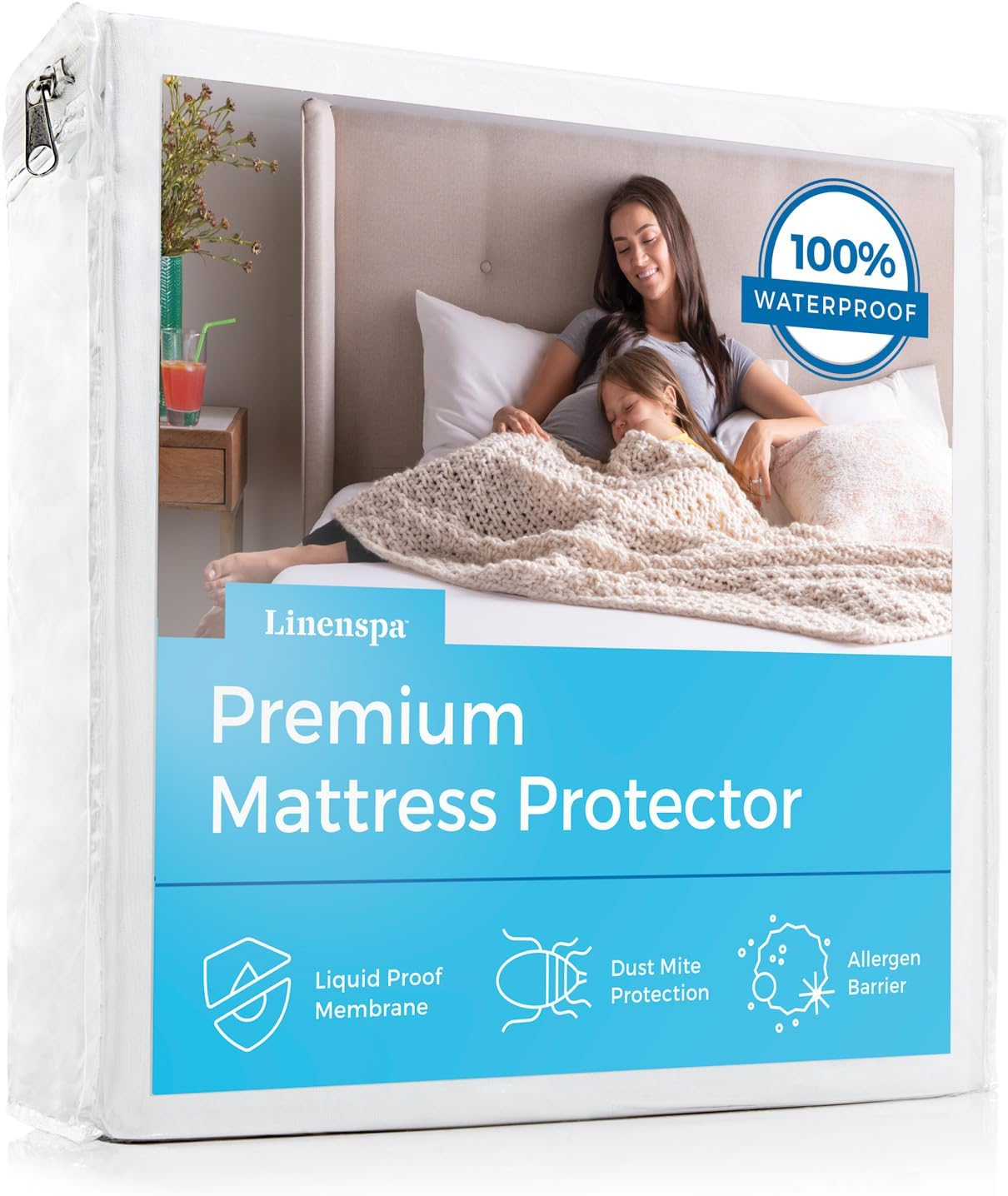 Linenspa Waterproof Smooth Top Premium Full Mattress Protector, Breathable & Hypoallergenic Full Mattress Covers - Packaging May Vary,White