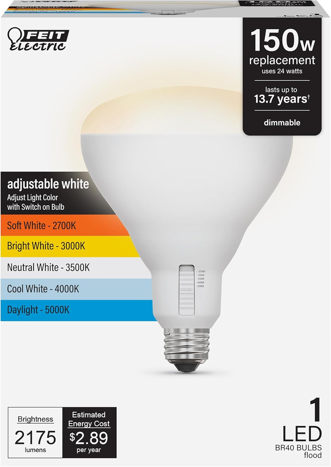 Adjustable White LED Flood Light Bulb with Dimmer Switch