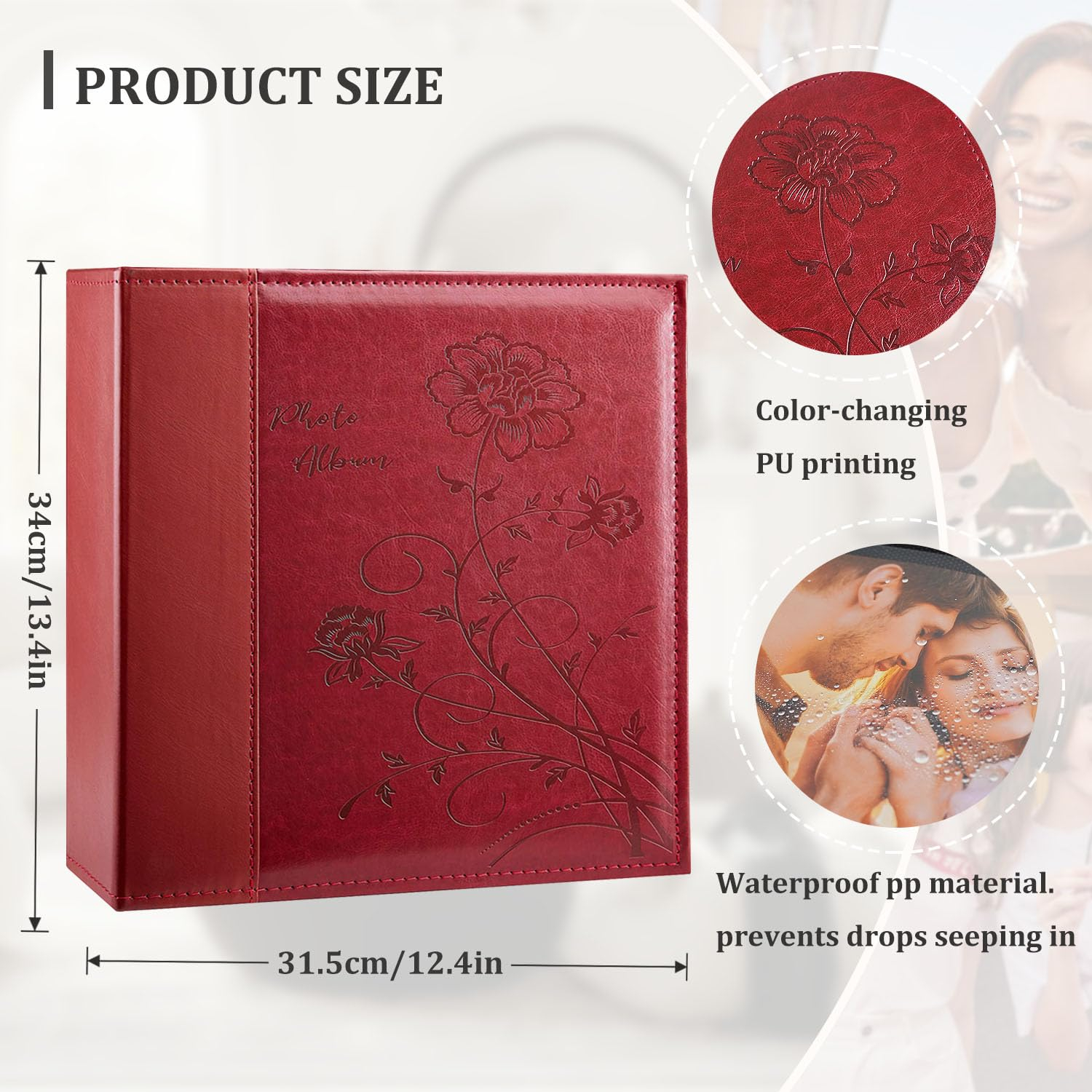 Artmag Photo Album 4x6 600 Photos, Extra Large Capacity Leather Cover Wedding Family Photo Albums Holds 600 Horizontal and Vertical 4x6 Photos with White Pages(Red)