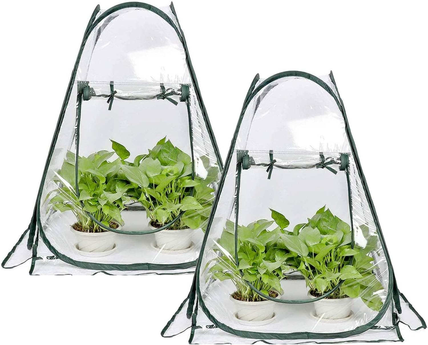 Easy Set-up Mini Greenhouse Pack of 2 Mini Pop up Flower House Backard Garden Plant Cover for Cold Forst Protection PVC Sunshine Room with Stakes and Carrybag (27" L x 27" W x 31" H)