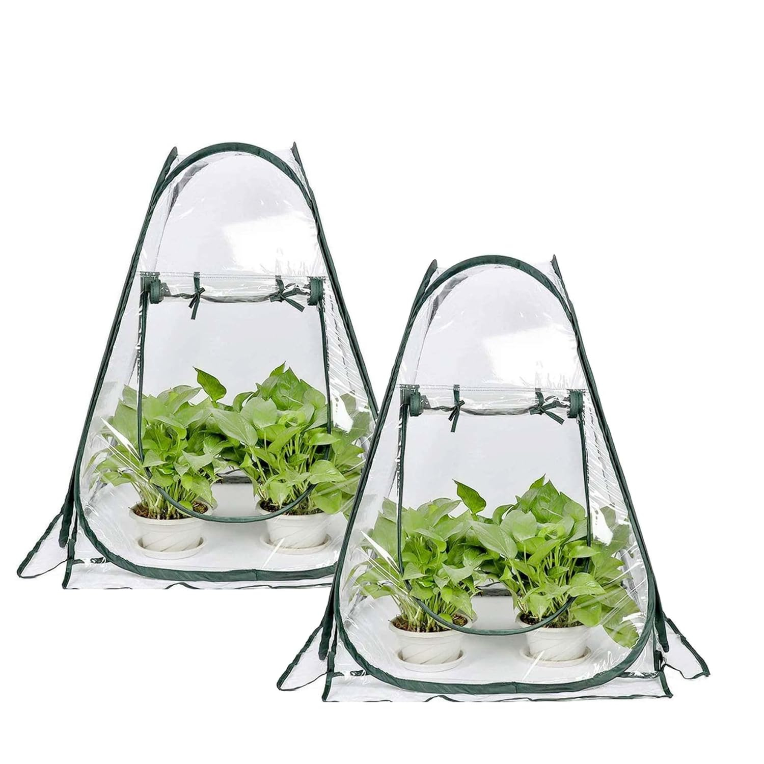 Easy Set-up Mini Greenhouse Pack of 2 Mini Pop up Flower House Backard Garden Plant Cover for Cold Forst Protection PVC Sunshine Room with Stakes and Carrybag (27" L x 27" W x 31" H)