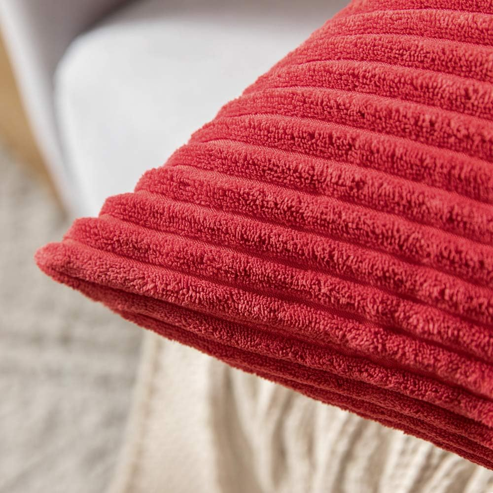 MIULEE Decorative Christmas Throw Pillow Covers Pack of 2 Corduroy Soft Soild Pillow Cases Square Pillowcases for Cushion Couch Sofa Bedroom Living Room 20 x 20 Inch Red