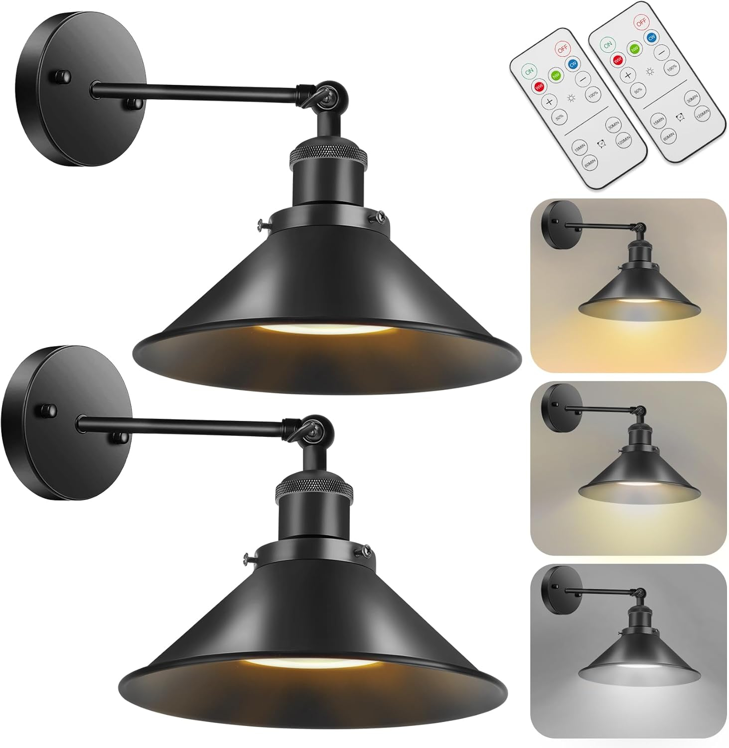 Battery Operated Wall Sconce Decor Set of 2, Black Wireless Wall Sconces with Remote, Dimmable Vintage Led Wall Lights, Wall Lamp for Bedroom Farmhouse Gallery
