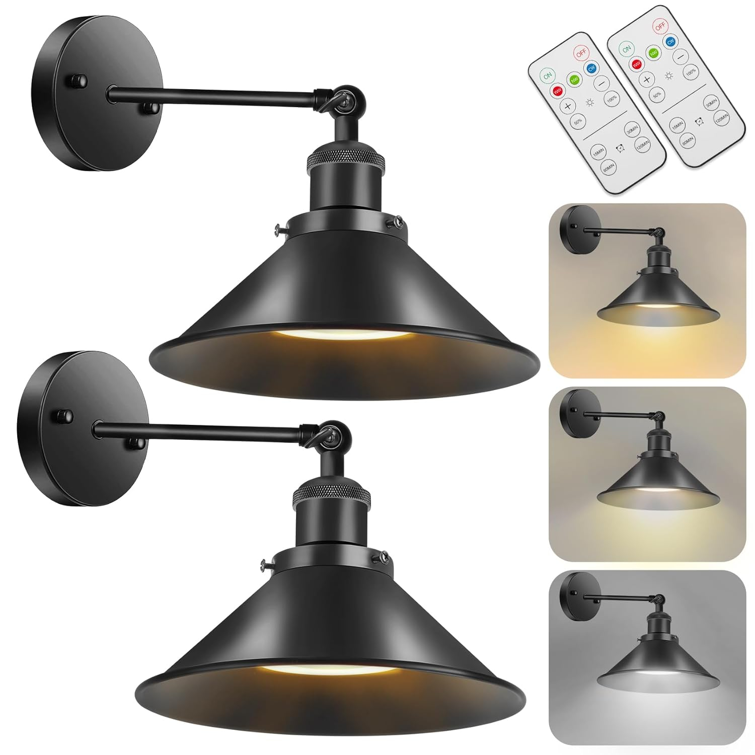 Battery Operated Wall Sconce Decor Set of 2, Black Wireless Wall Sconces with Remote, Dimmable Vintage Led Wall Lights, Wall Lamp for Bedroom Farmhouse Gallery