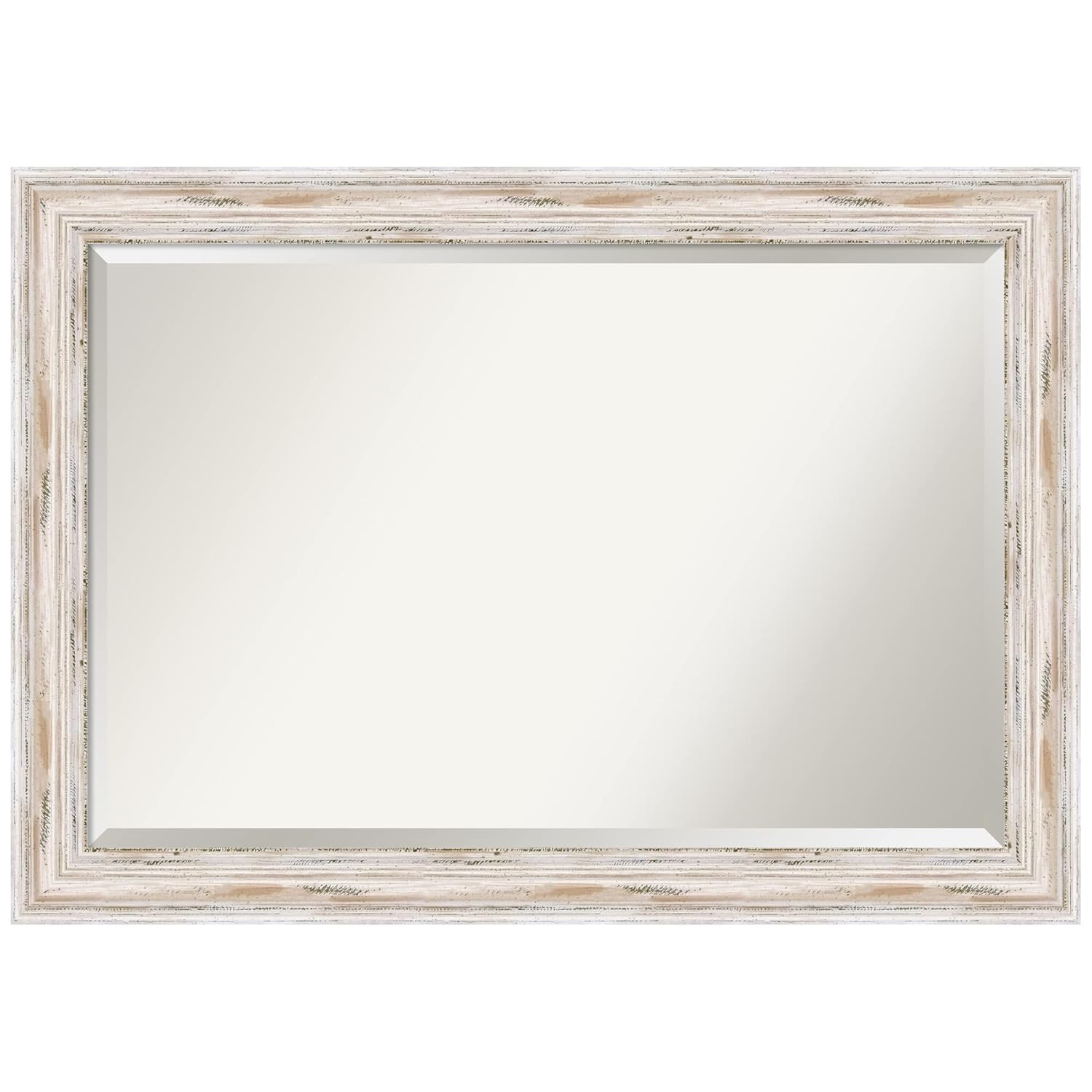 Amanti Art Alexandria White Wash Beveled Wood Wall Mirror 29.25 x 41.25 in.