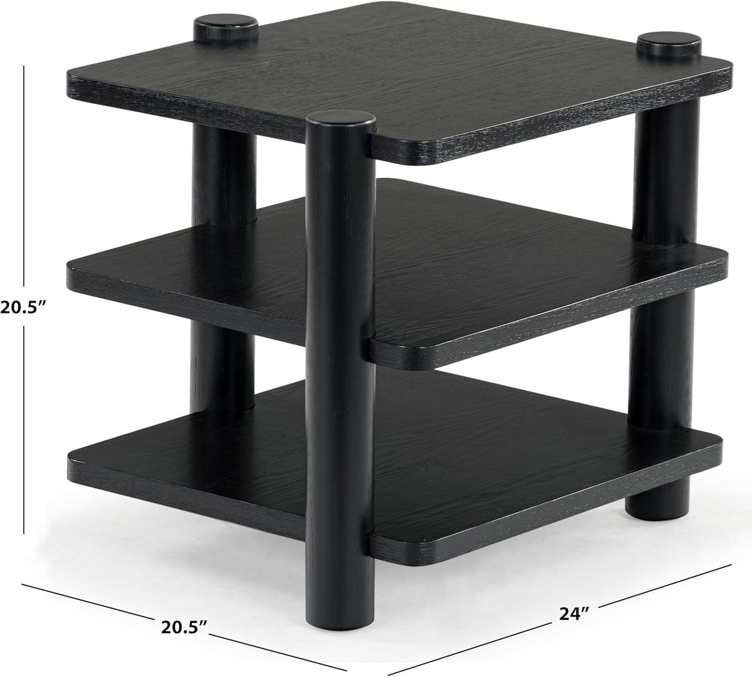 Edisyn Black Solid Wood 3-Shelf Accent Table
