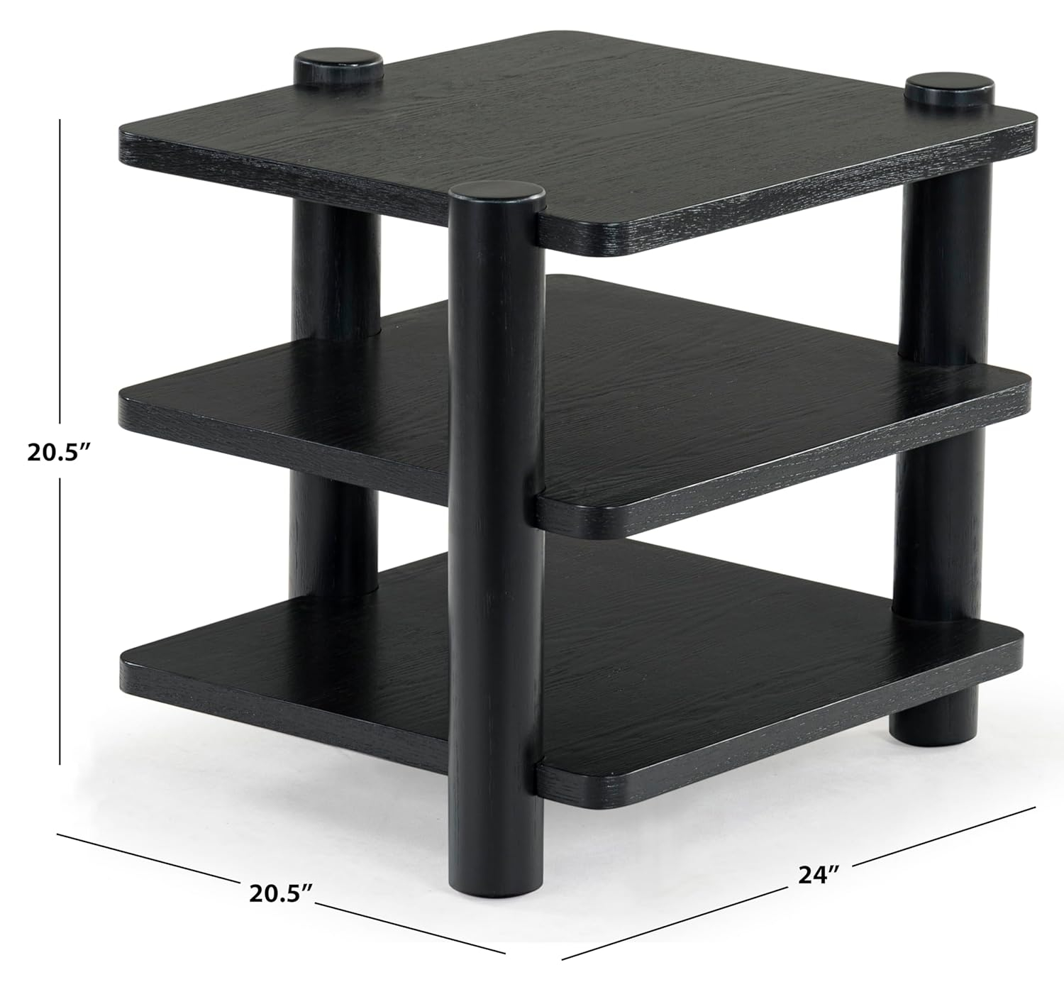 Edisyn Black Solid Wood 3-Shelf Accent Table