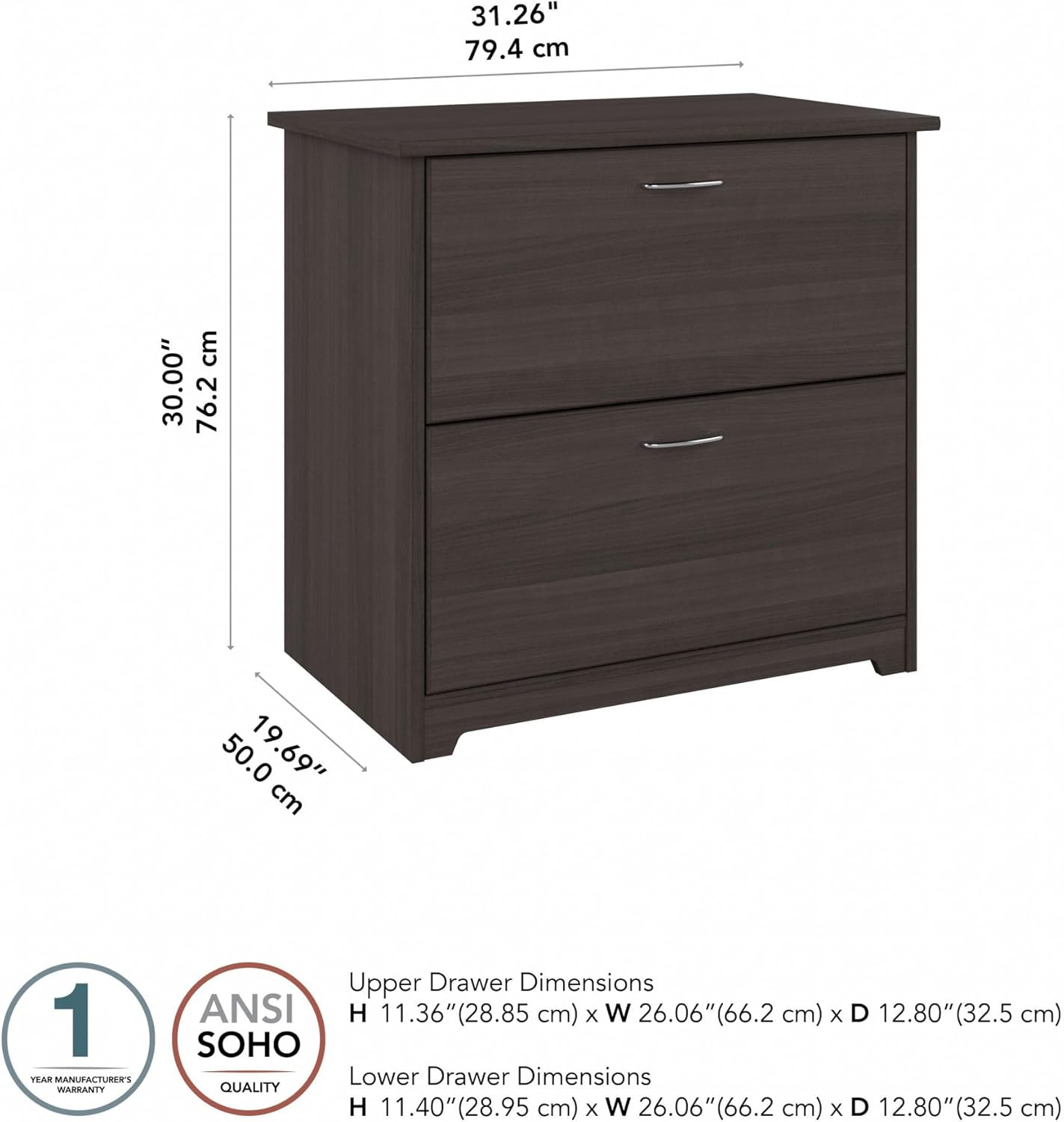 Cabot Modern 2 Drawer Lateral File Cabinet in Heather Gray