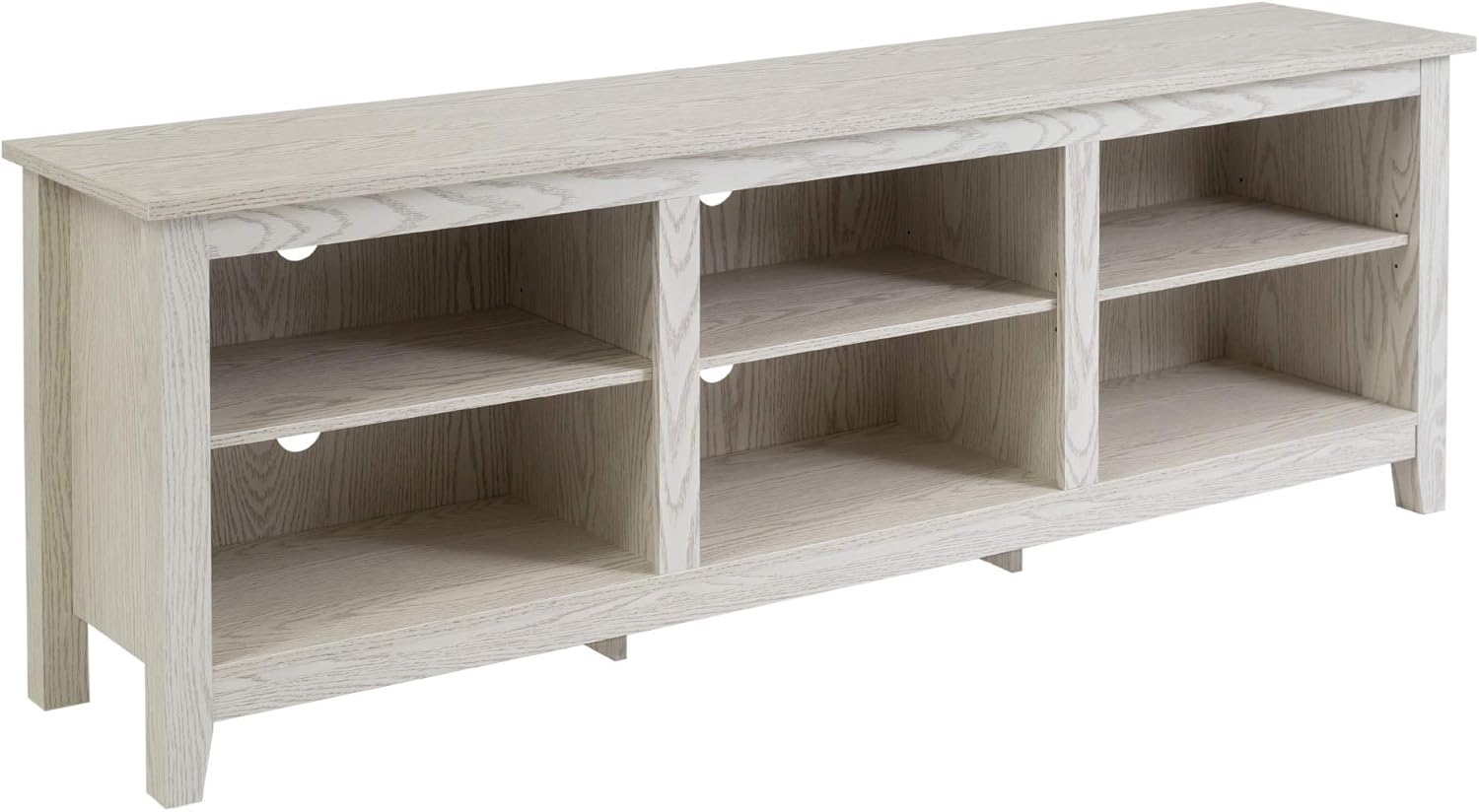 Walker Edison Wren Classic 6 Cubby TV Stand for TVs up to 80 Inches, 70 Inch, White Wash
