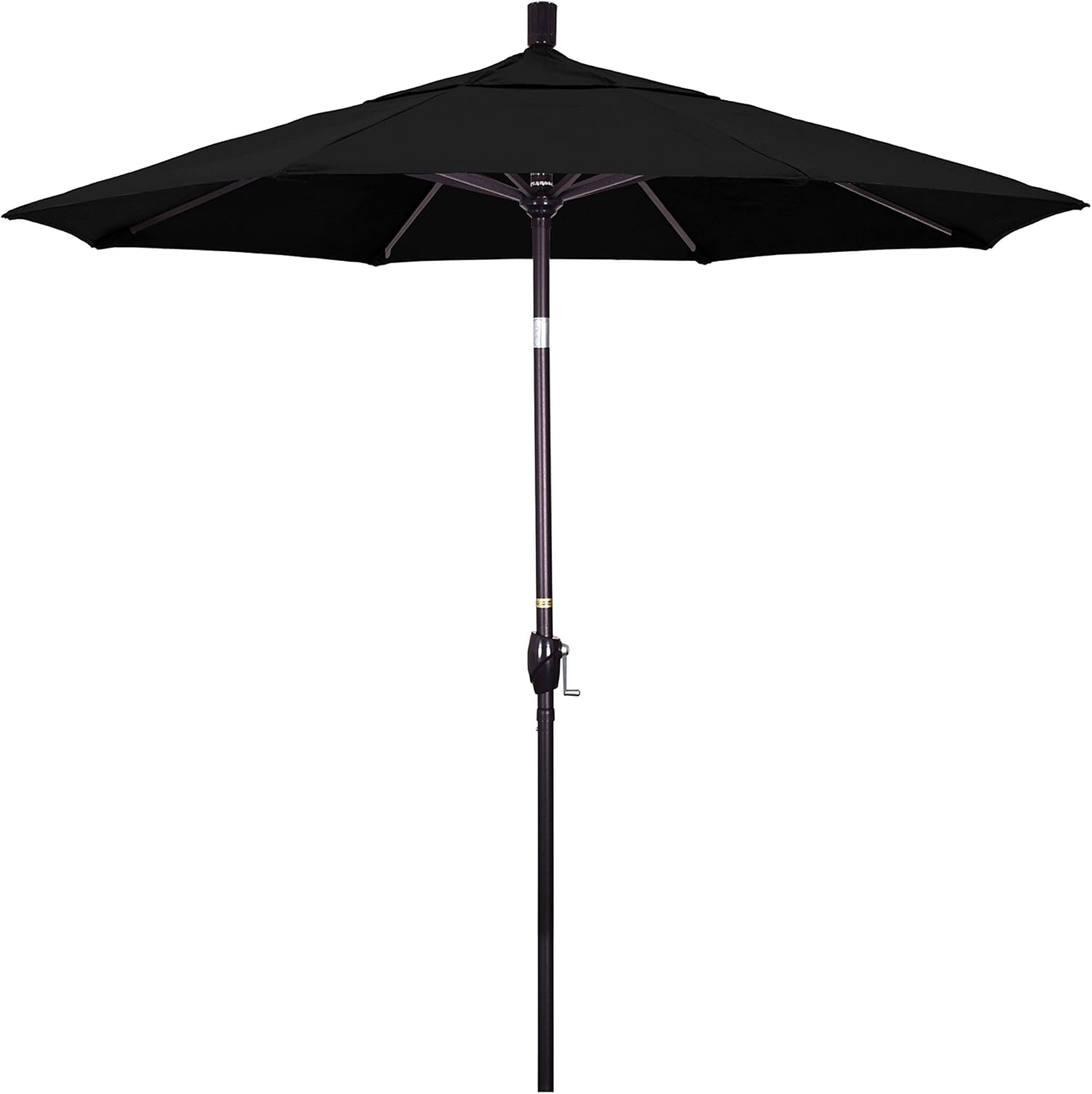California Umbrella 7.5' Round Aluminum Market Umbrella, Crank Lift, Push Button Tilt, Bronze Pole, Canvas Black