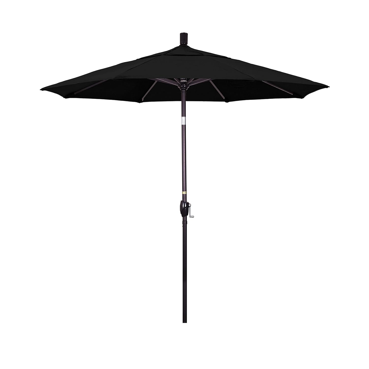 California Umbrella 7.5' Round Aluminum Market Umbrella, Crank Lift, Push Button Tilt, Bronze Pole, Canvas Black