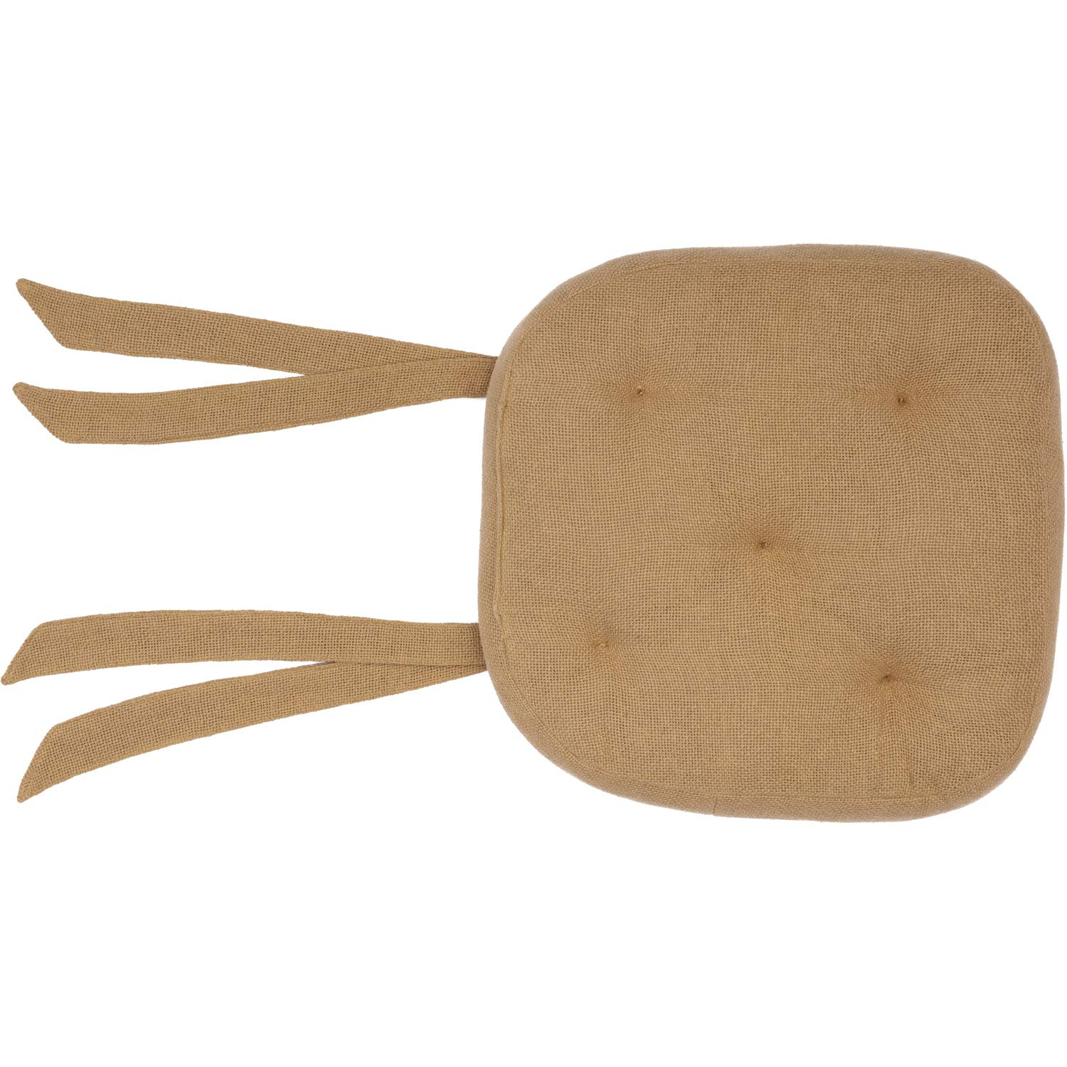VHC Brands Burlap Chair Pad Dining Room, Kitchen Seat Cushion 15x15 Features Ties in Natural Tan
