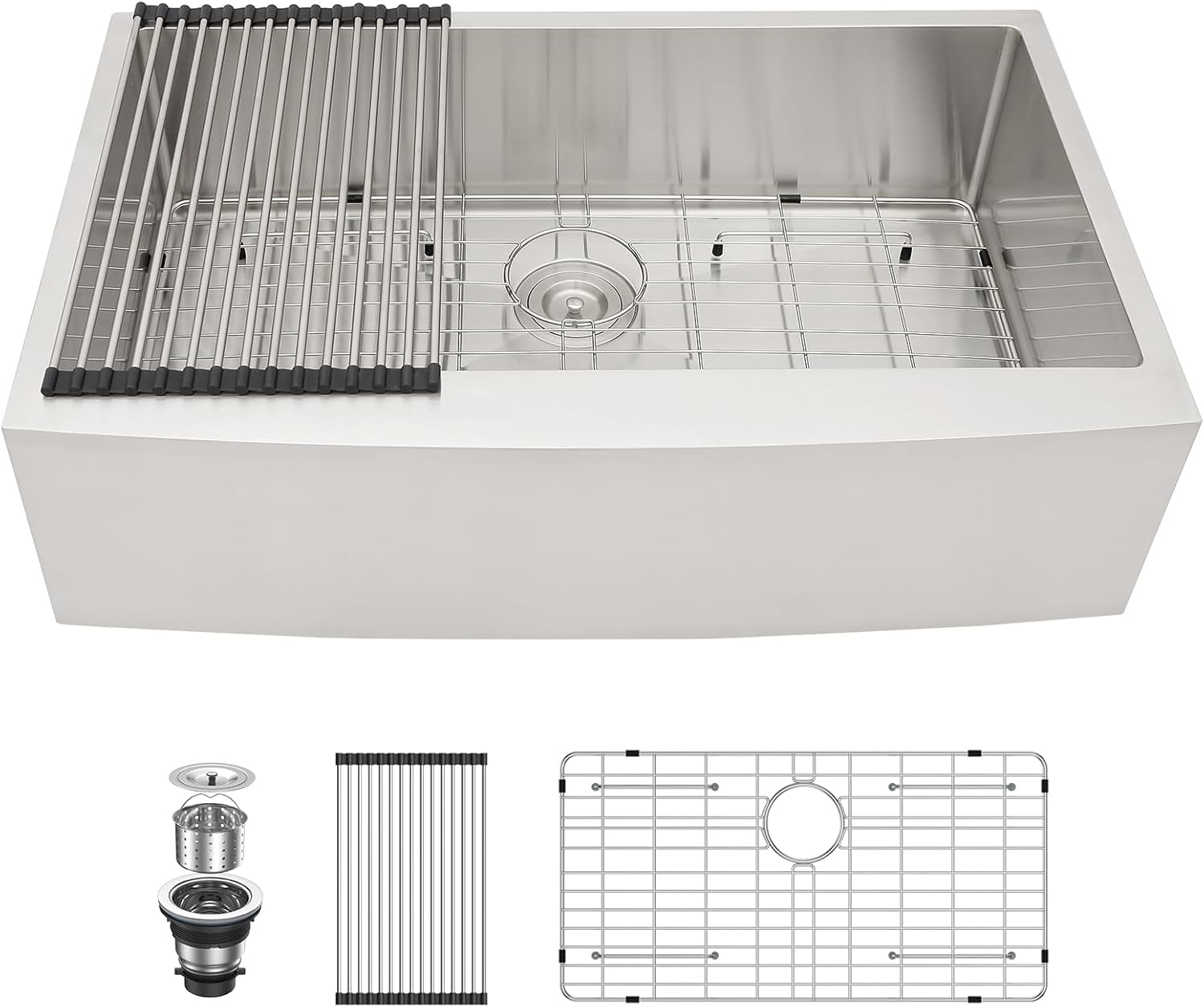 36 in. Farmhouse/Apron Front Single Bowl 16 Gauge Stainless Steel Kitchen Farmer Sink with Bottom Grid