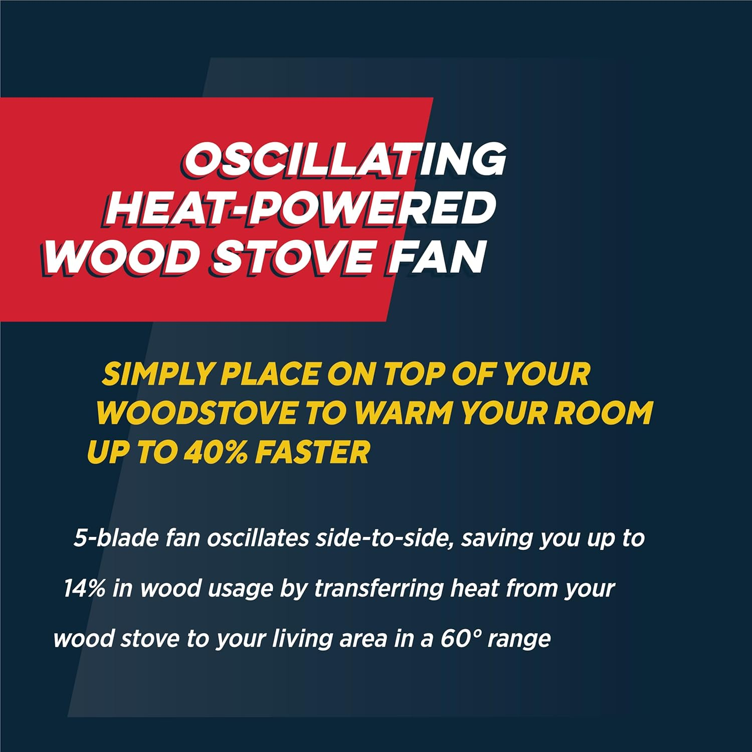 Black Matte Heat-Powered Oscillating Wood Stove Fan