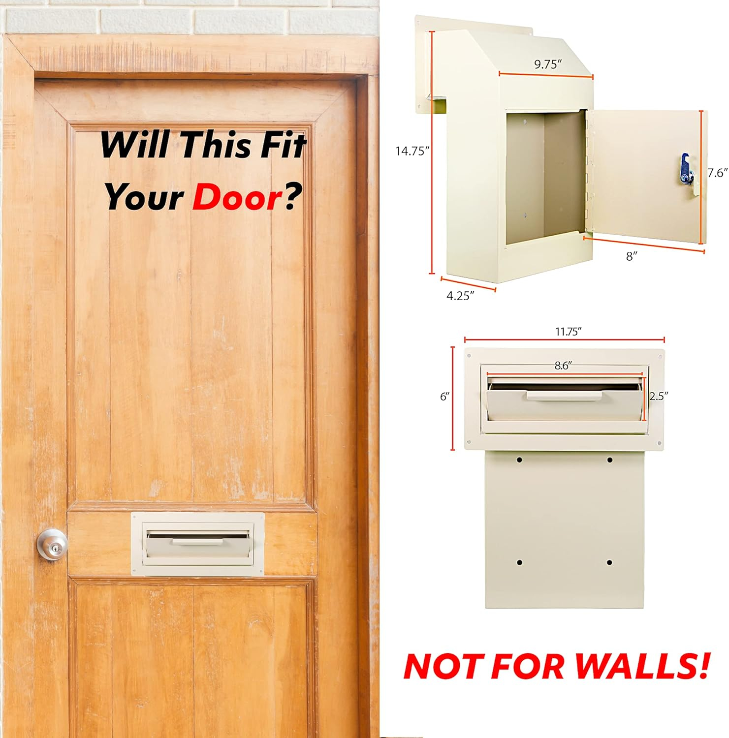 Beige Cream Steel Lockable Through-the-Door Mail Drop Box