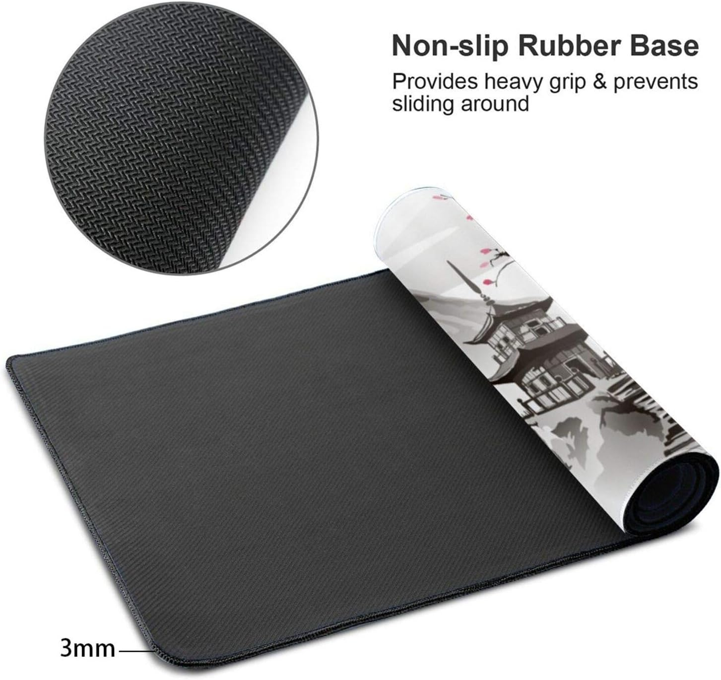 Japanese Cherry Blossom White Gaming Mouse Pad XL, Extended Large Mouse Mat Desk Pad, Stitched Edges Mousepad, Long Nonslip Rubber Base Mice Pad, 31.5 X 11.8 Inch