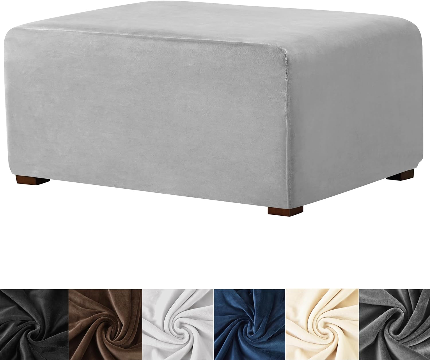 HFCNMY Ottoman Cover Rectangle,Stretch Velvet Slipcovers Rectangle Thick Covers Slipcover for Ottomans Soft Foot Stool with Elastic Bottom Light Gray Medium (ASMFDT20230725-13)