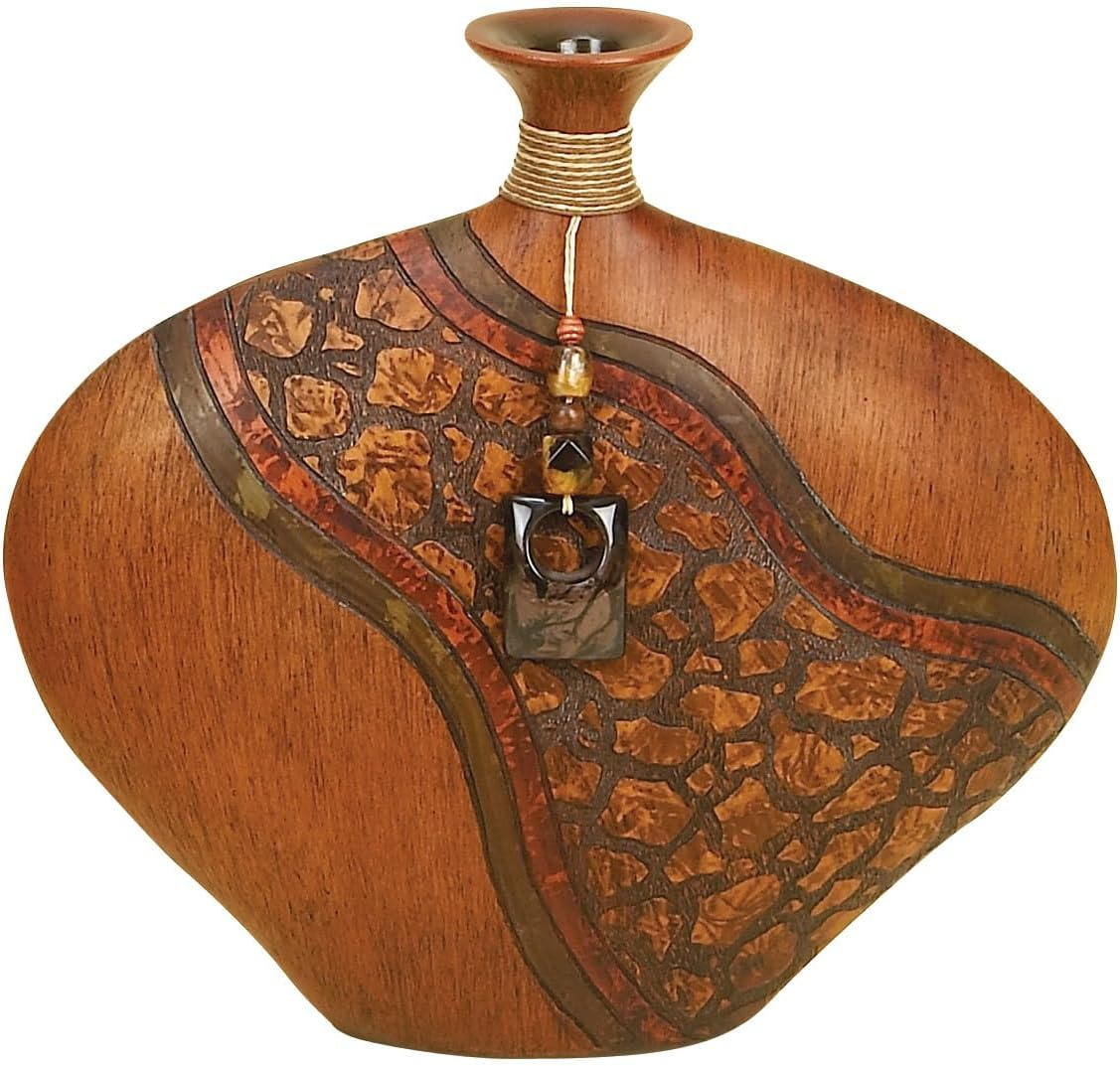 DecMode 14" Brown Polystone Vase with Embossed Details