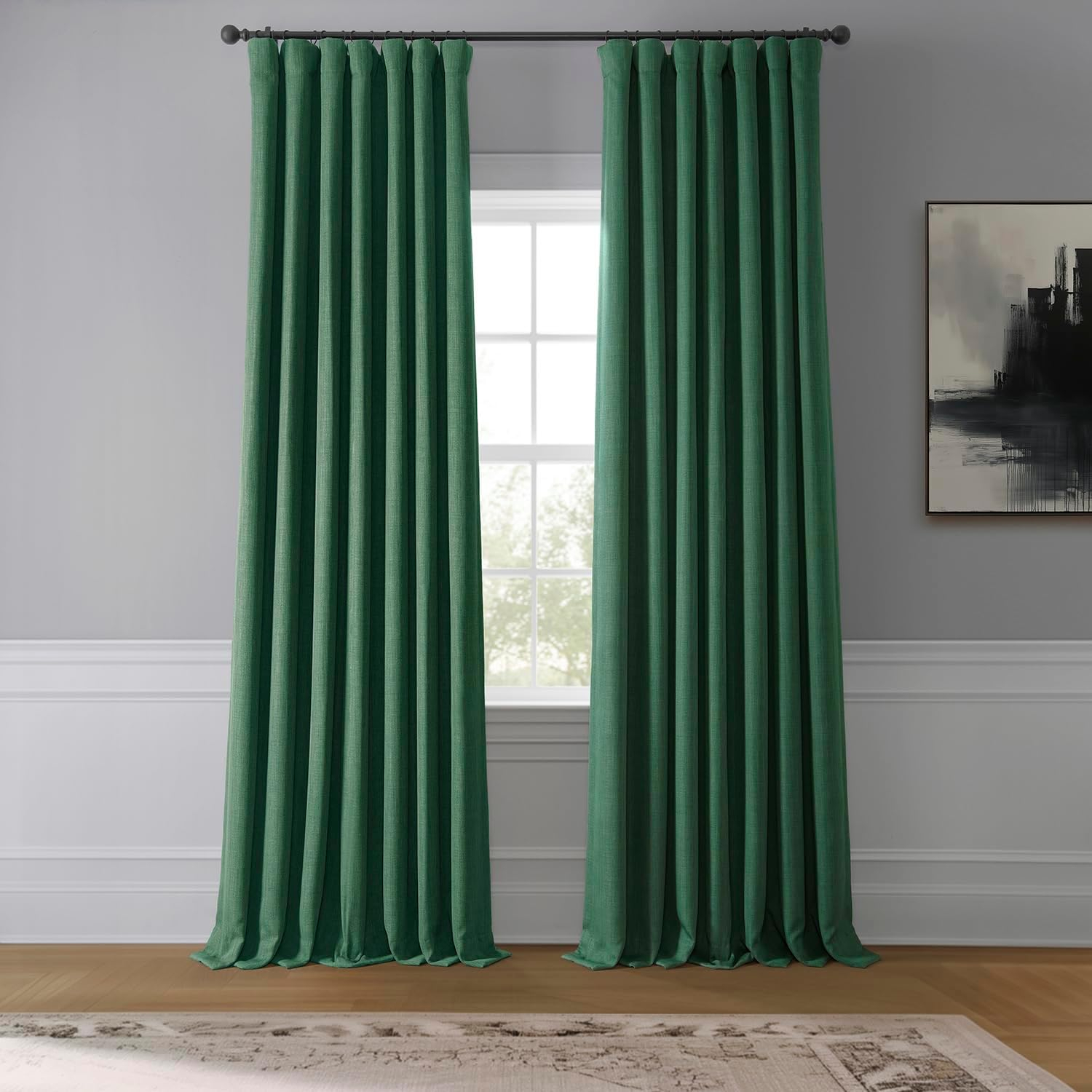 HPD Half Price Drapes Key Green Faux Linen Room Darkening Curtains for Bedroom & Living Room Curtains (1 Panel), Door & Window Curtains 84 inches long, Rod Pocket Curtains & Drapes, 50W X 84L