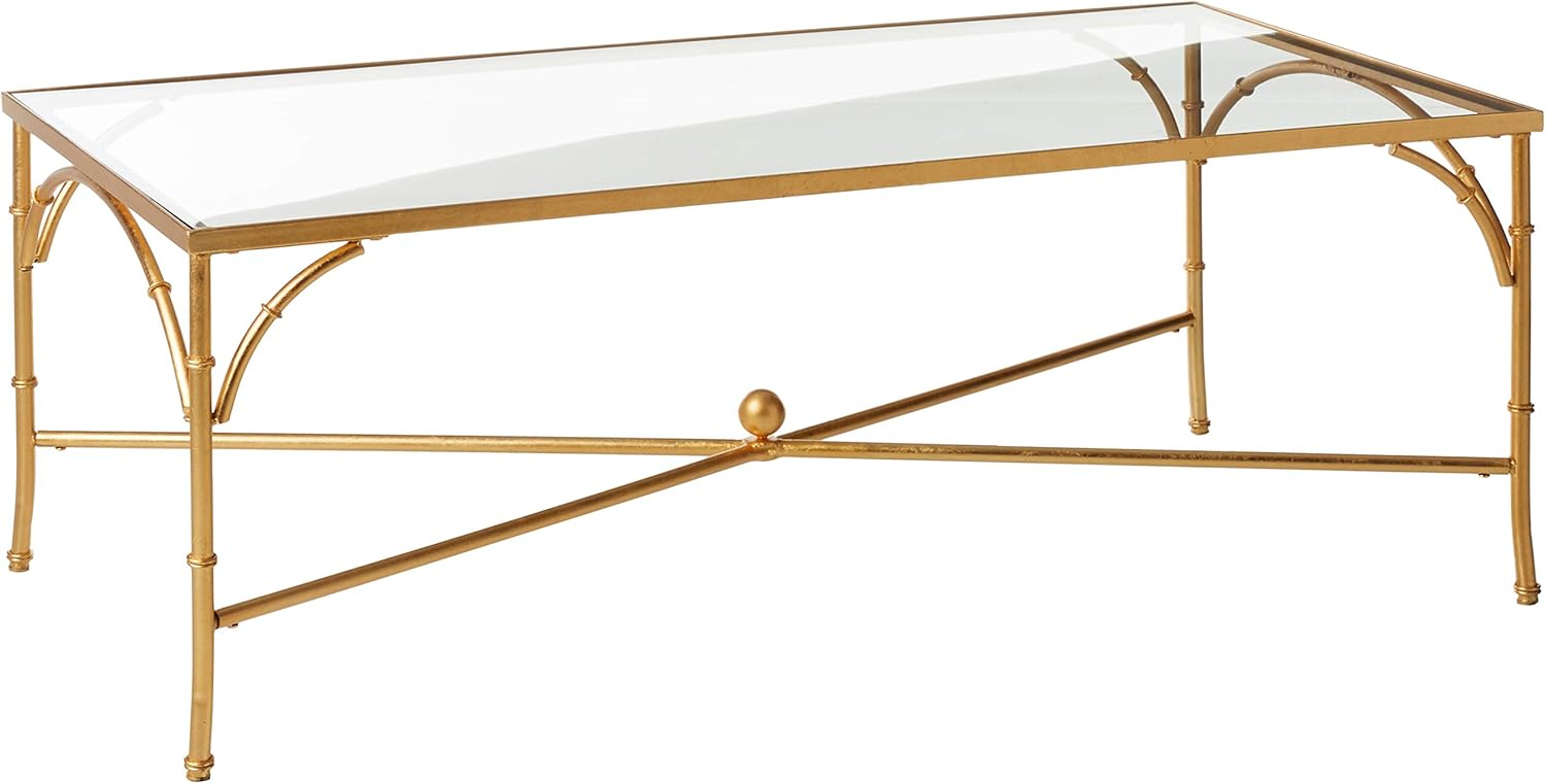 Maurice Gold Gilt Iron and Tempered Glass Rectangular Coffee Table