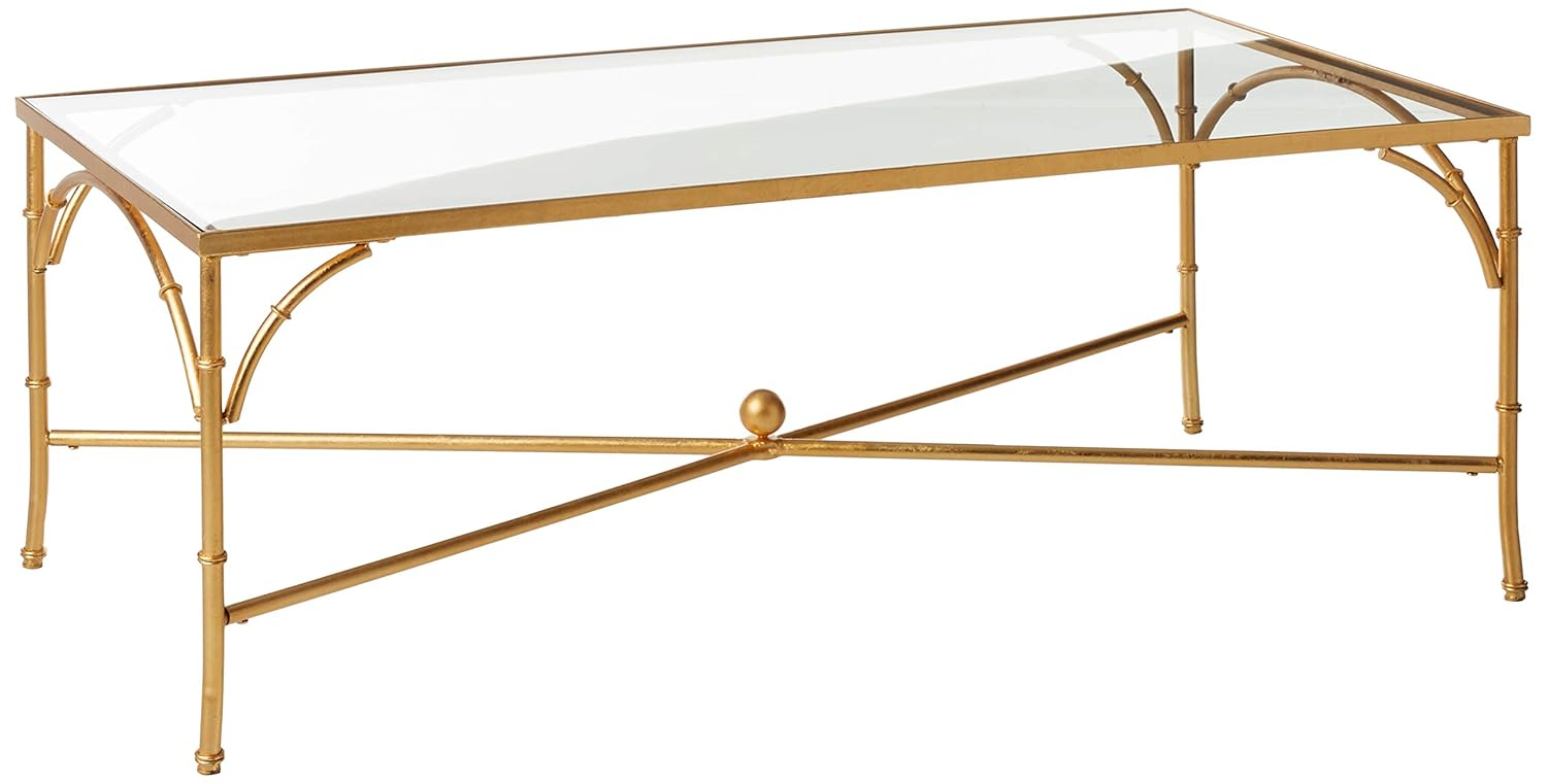 Maurice Gold Gilt Iron and Tempered Glass Rectangular Coffee Table