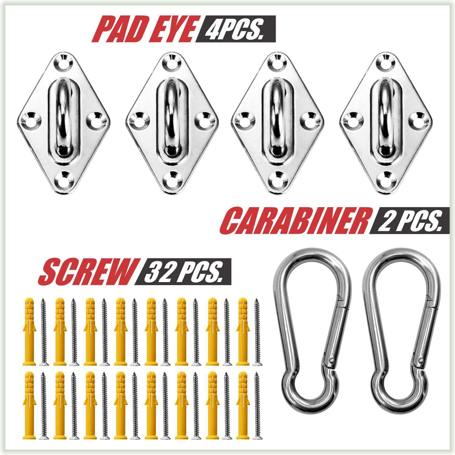 10 Inch Hardware Kit for Rectangle/Square Sun Shade Sail Canopy, 316 Military-Grade Stainless Steel